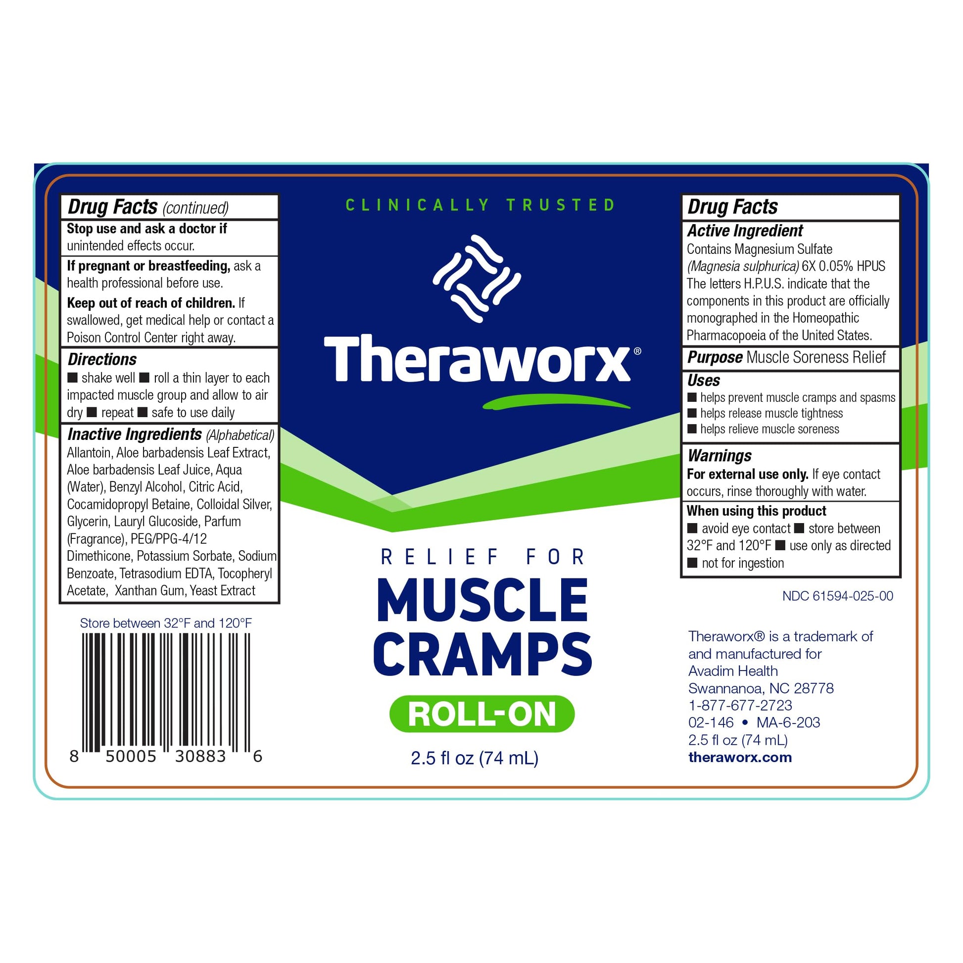 Theraworx Relief for Muscle Cramps Roll-On Fast-Acting Muscle Spasm, Leg Soreness with Magnesium Sulfate - 2.5 oz - 1 Count Theraworx uk supplements