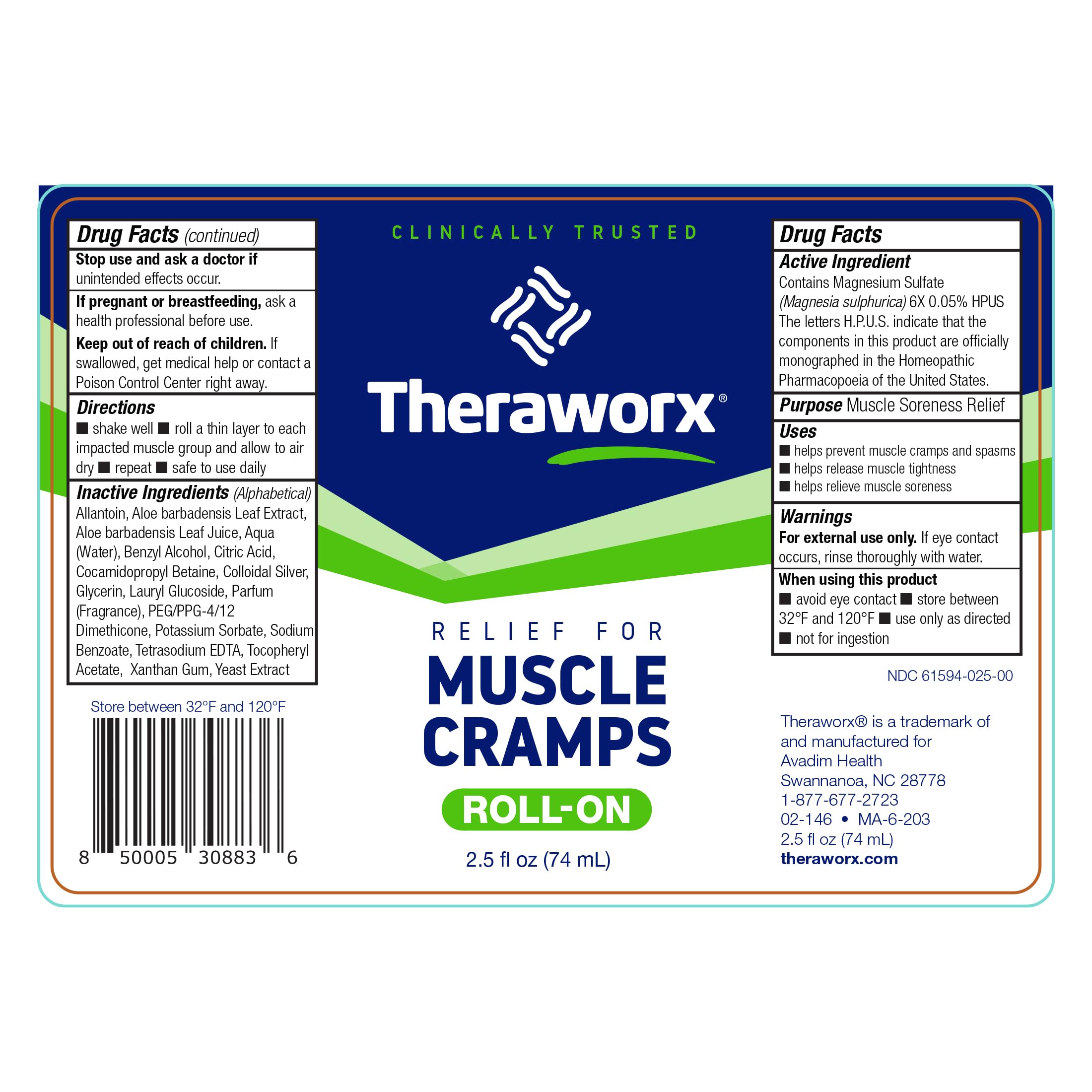 Theraworx Relief for Muscle Cramps Roll-On Fast-Acting Muscle Spasm, Leg Soreness with Magnesium Sulfate - 2.5 oz - 1 Count Theraworx uk supplements