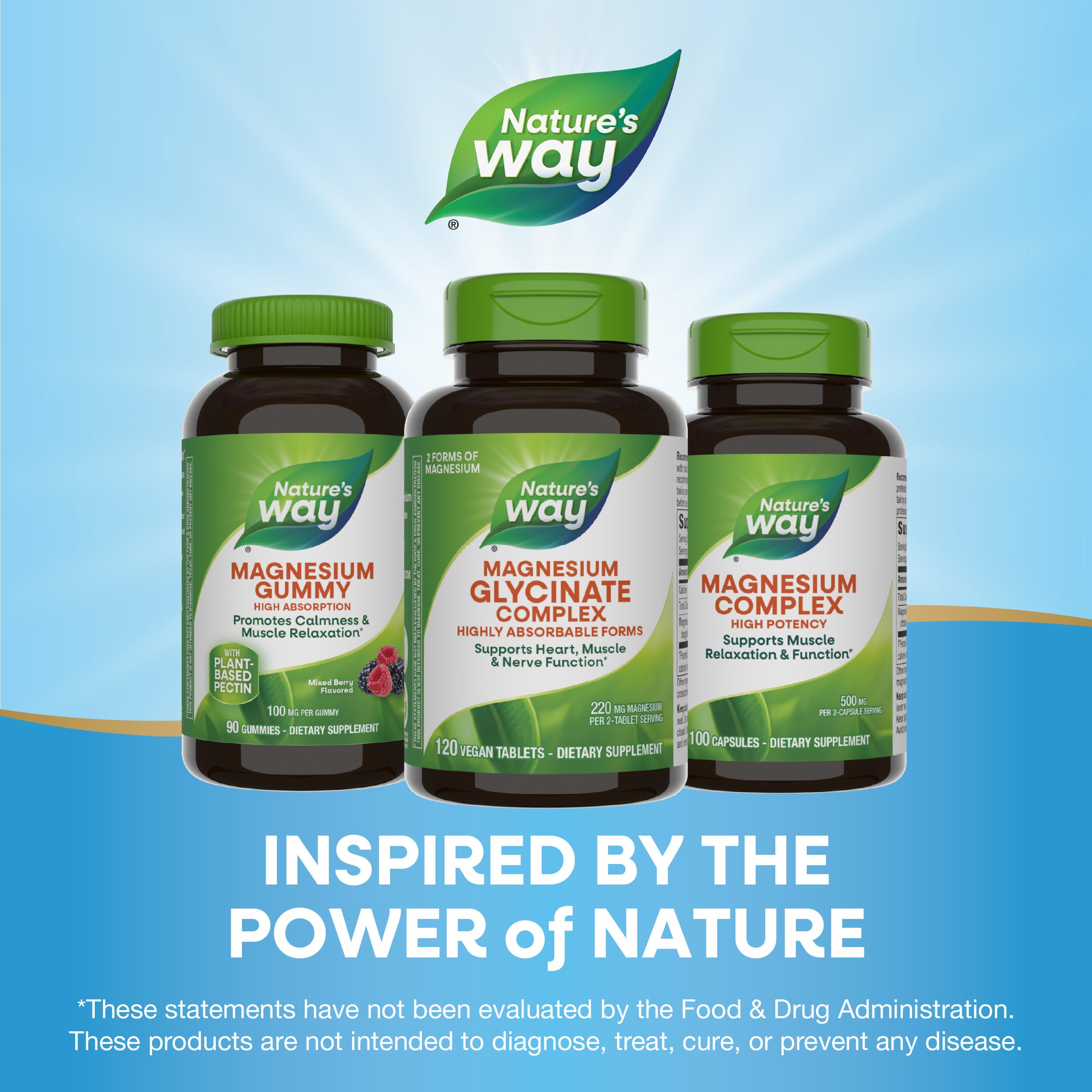 Nature's Way Magnesium Glycinate Complex, Supports Heart, Muscle, Nerve Function*, Highly Absorbable, 220 mg per 2-Tablet Serving, No Gluten, Vegan, 120 Tablets Nature's Way uk supplements