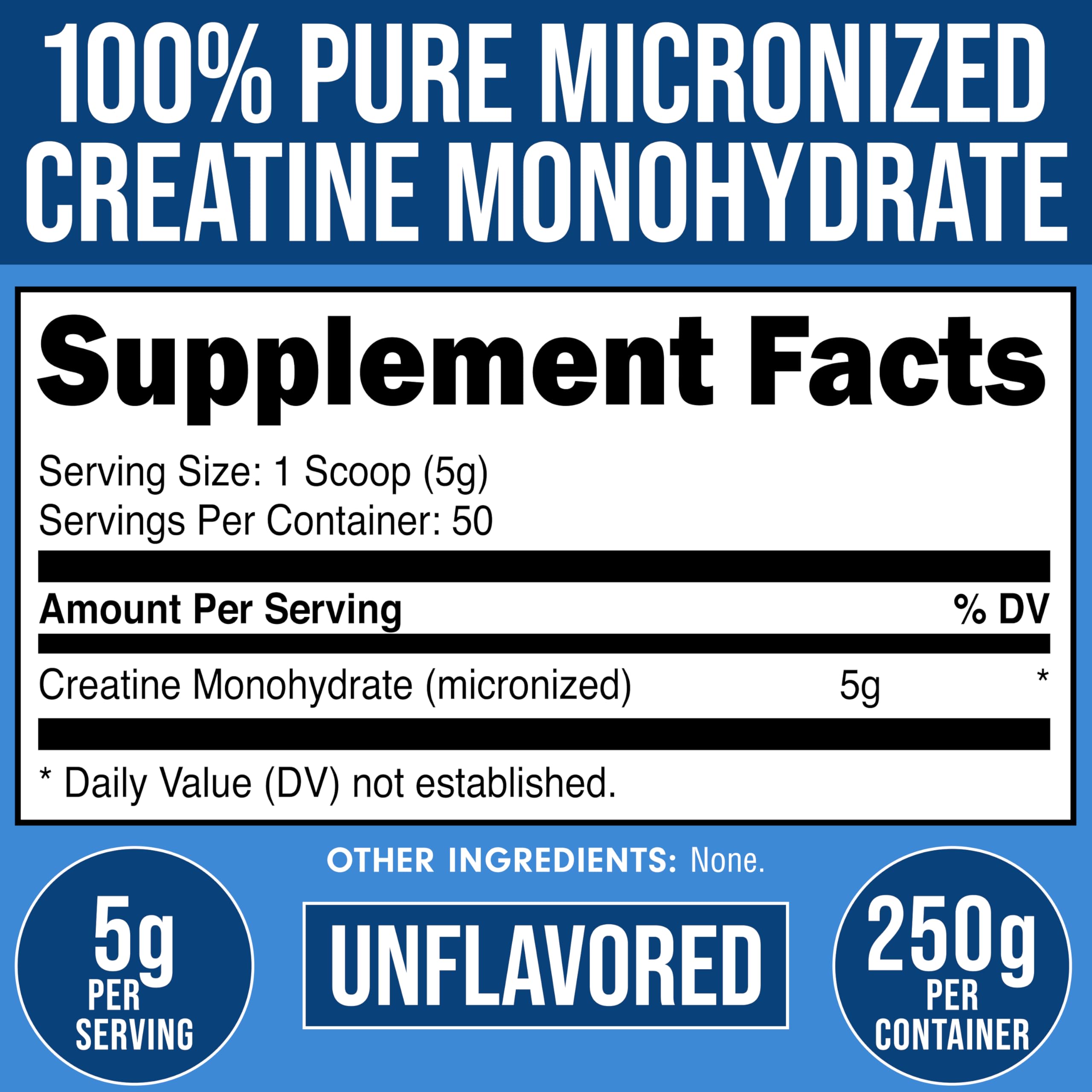 Bucked Up Pure Micronized Creatine Monohydrate for Women and Men - Easy to Mix and Unflavored - 5G Per Serving - 50 Servings - 250 Grams Per Container Bucked Up uk supplements