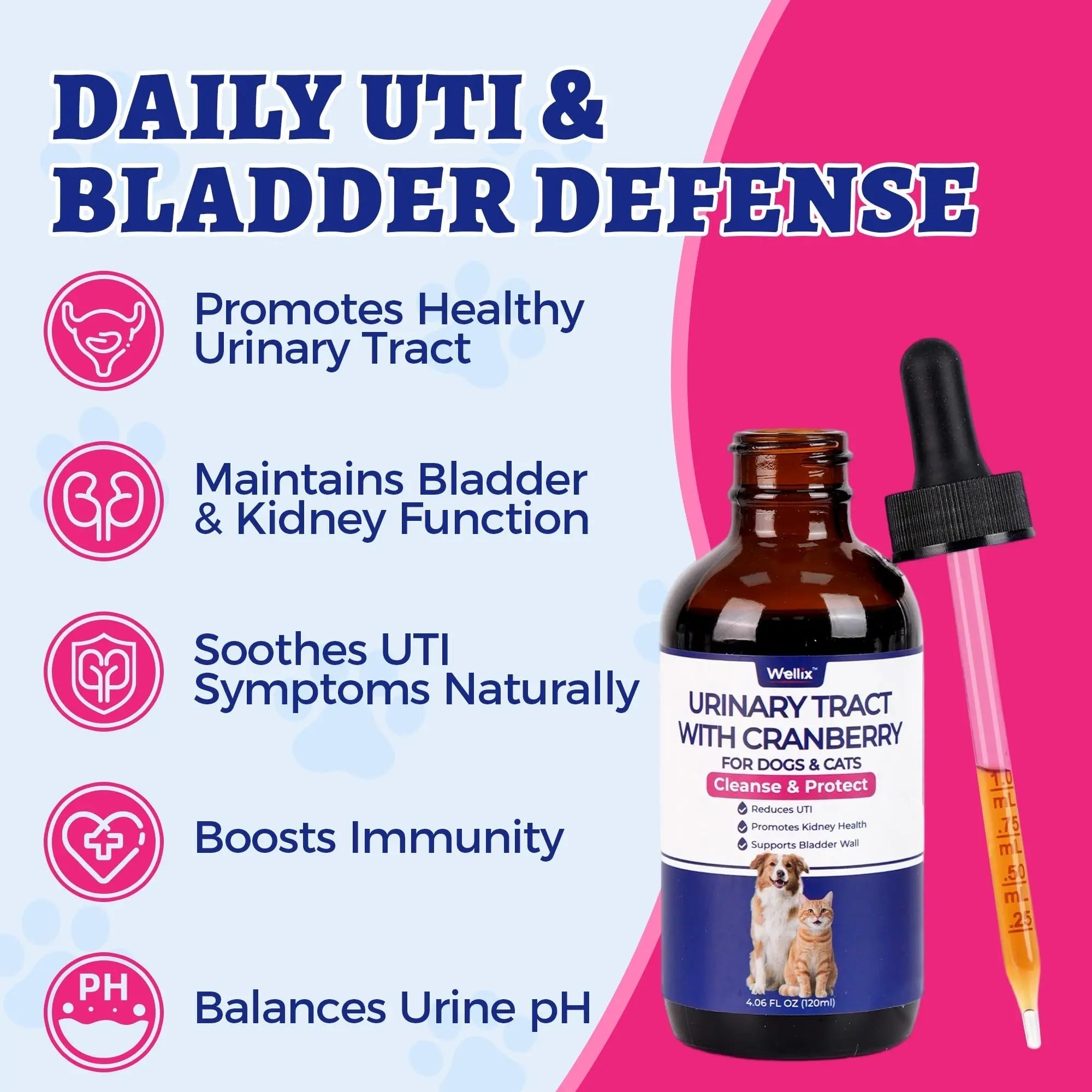4oz Wellix Natural Cat & Dog UTI Treatment Drops,Cat & Dog Urinary Tract Infection Treatment - Cranberry & D-Mannose for Dogs & Cats - Kidney Health Supplement Wellix uk supplements