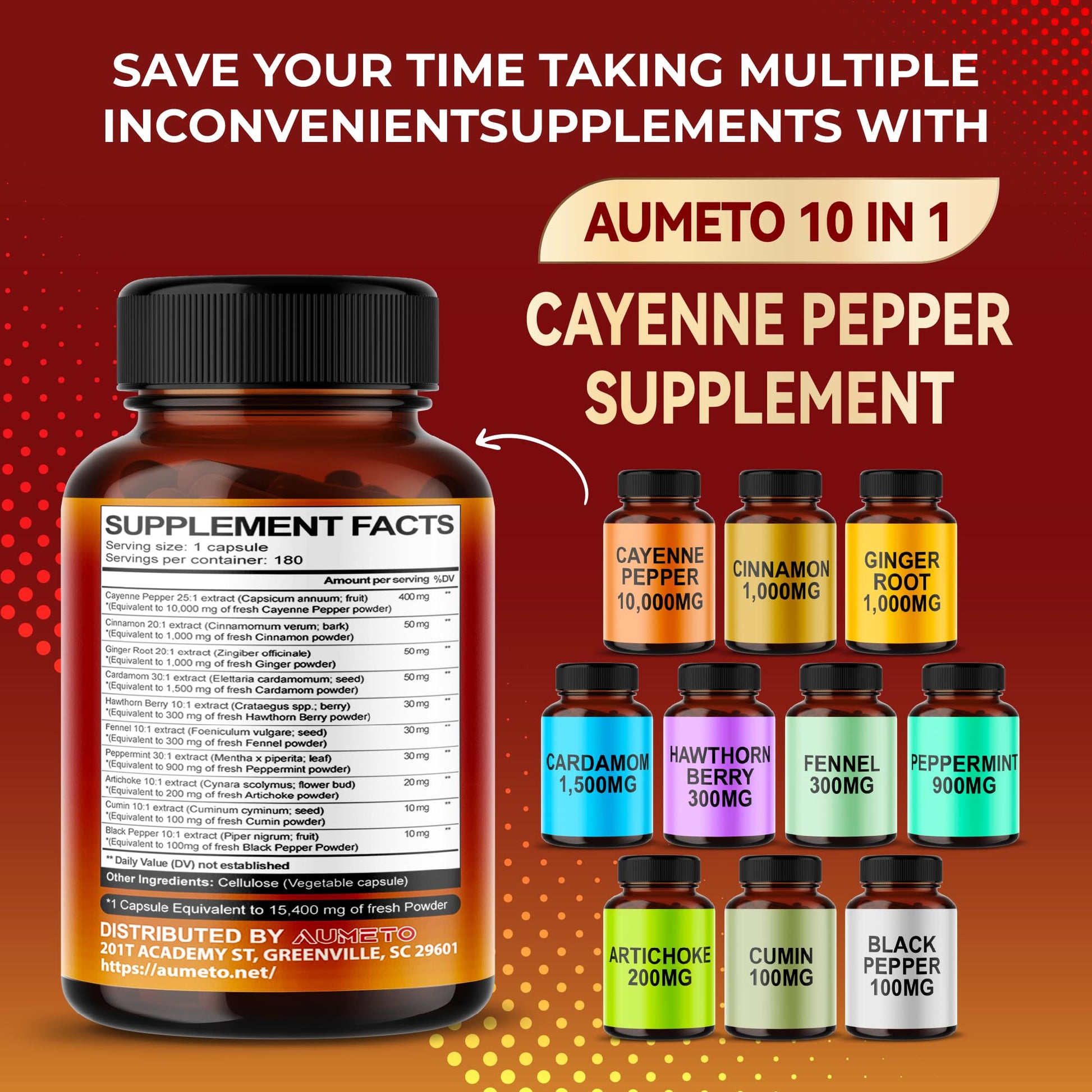 AUMETO Cayenne Pepper 15,400mg Ultra Complex with Cinnamon, Ginger Root, Cardamom AUMETO uk supplements