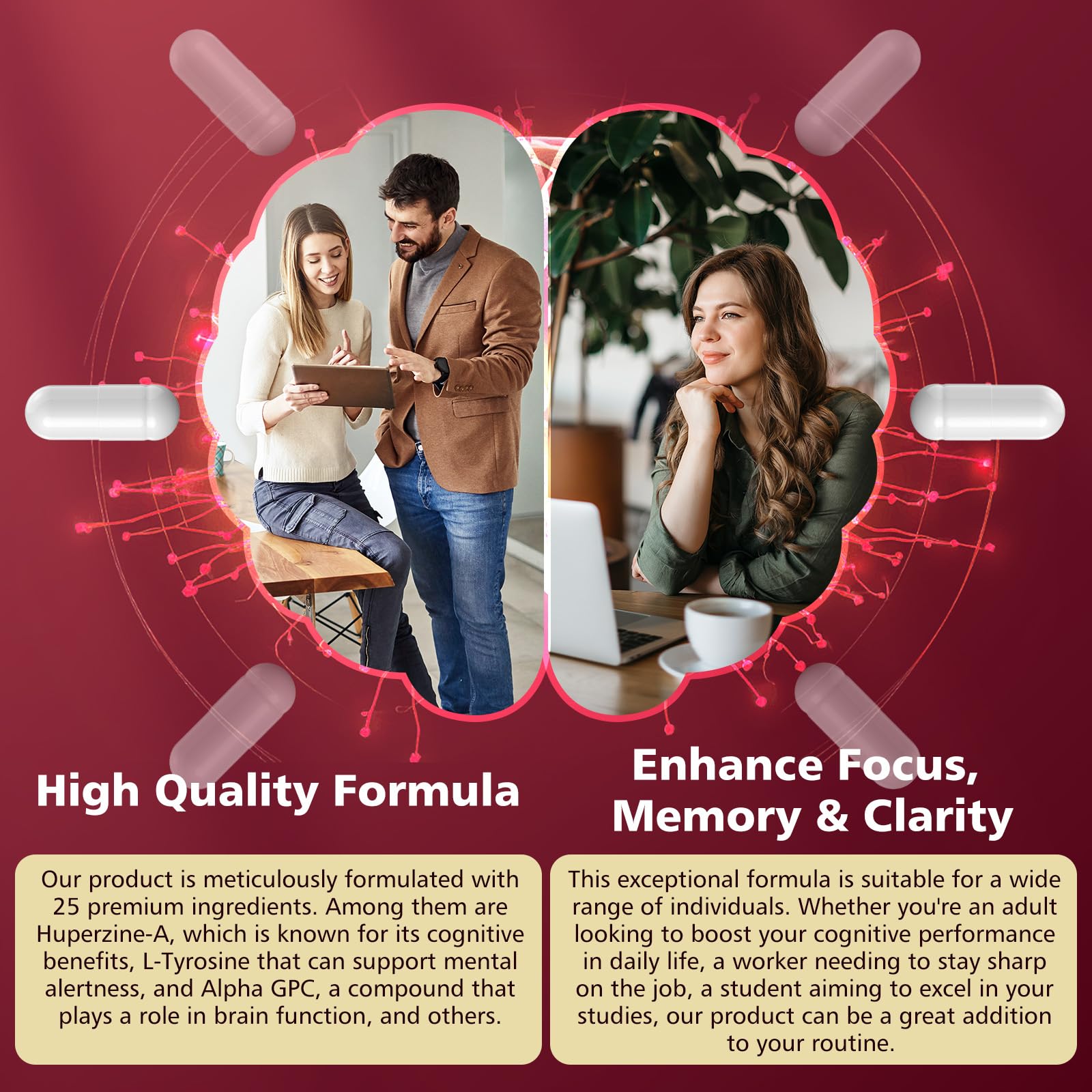 UIMISX Brain Supplement for Mental Alertness, Memory, Focus & Energy, Alpha GPC, Huperzine-A, L-Tyrosine, Phosphatidylserine, Vitamins B6 B12, High Absorption, 90 Capsules UIMISX uk supplements