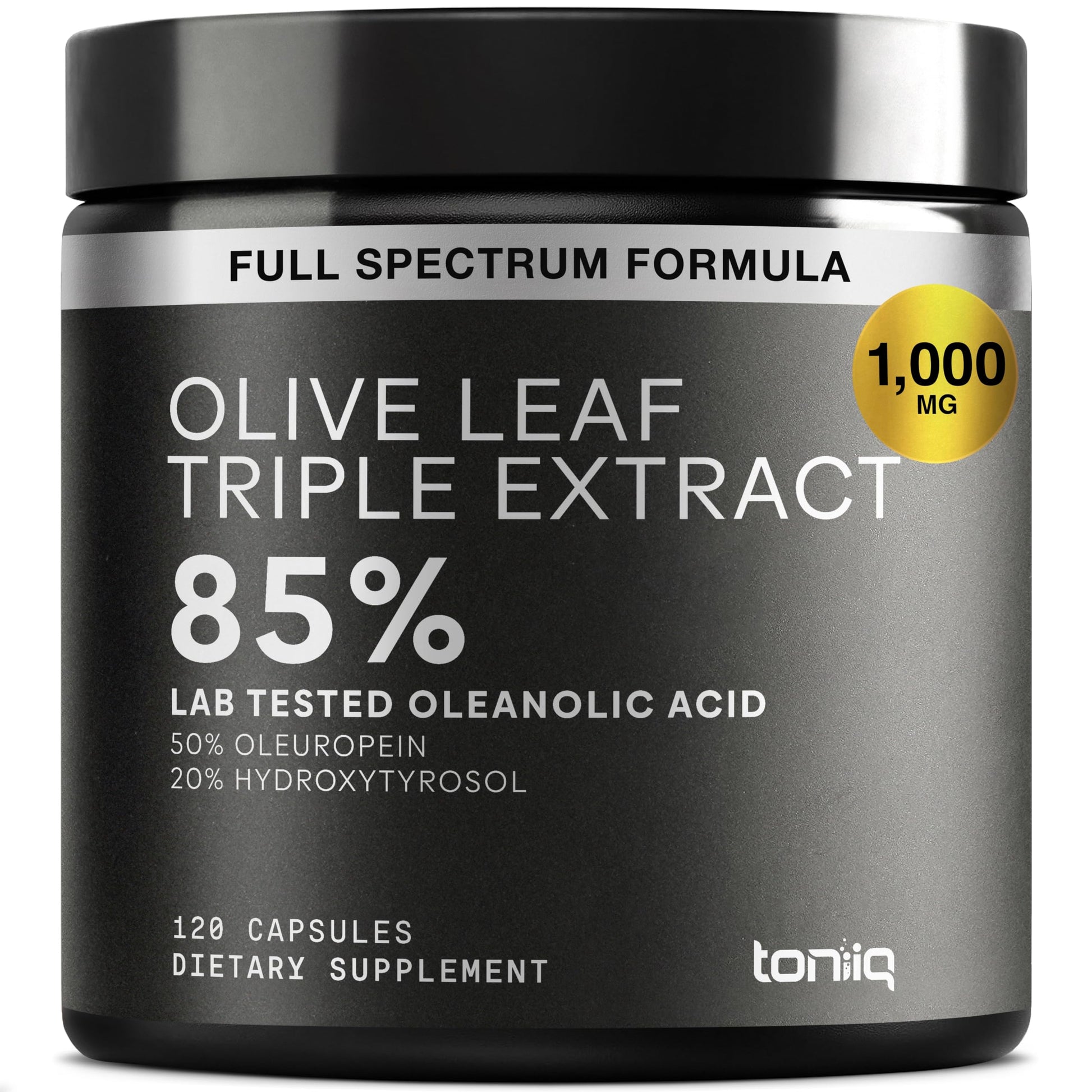 Toniiq 46,620 mg Olive Leaf Extract Complex – with 85% Oleanolic Acid, 50% Oleuropein & 20% Hydroxytyrosol - 50:1 Extract Ratio – 1000mg Extract Per Serving – Third-Party Tested – 120 Capsules Toniiq uk supplements