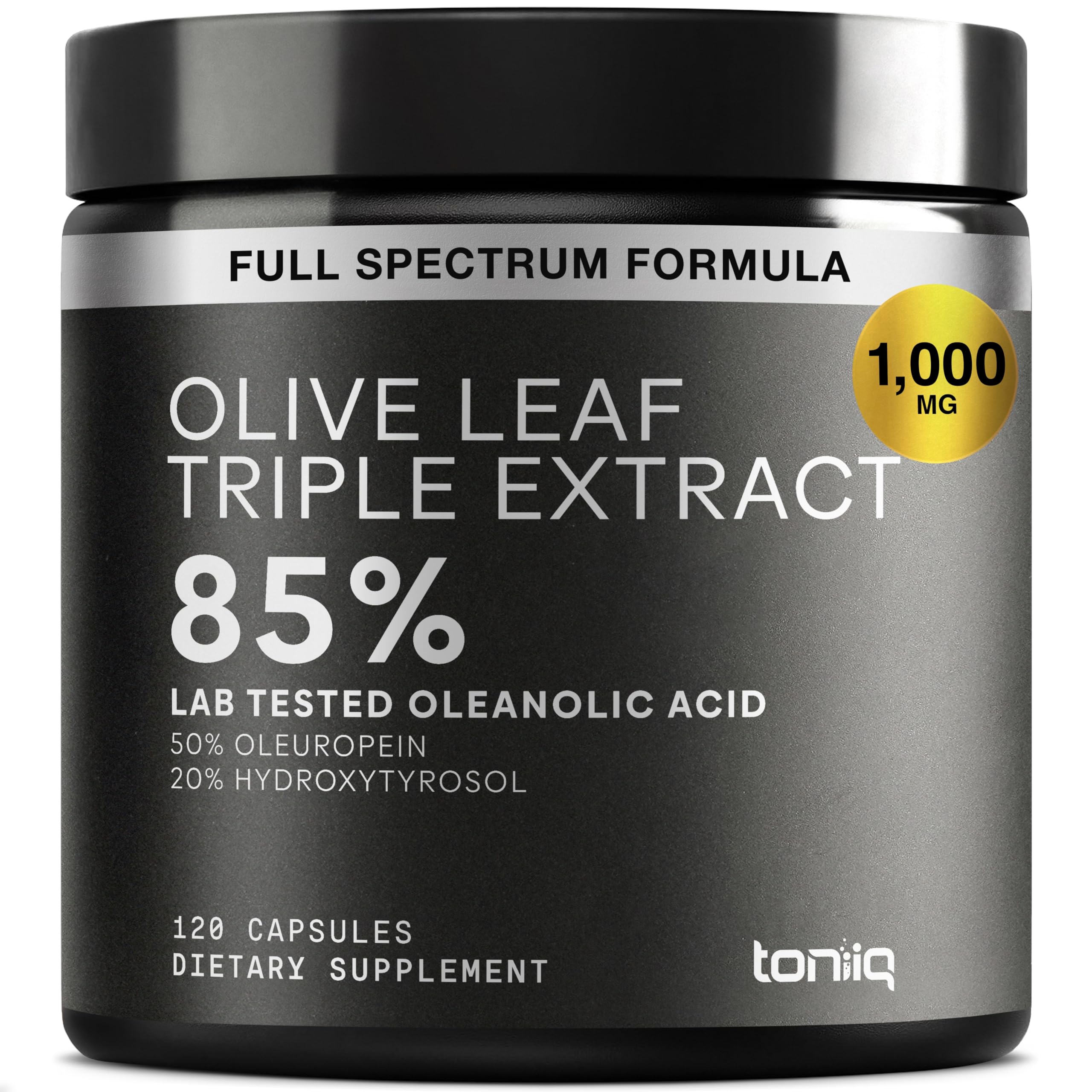 Toniiq 46,620 mg Olive Leaf Extract Complex – with 85% Oleanolic Acid, 50% Oleuropein & 20% Hydroxytyrosol - 50:1 Extract Ratio – 1000mg Extract Per Serving – Third-Party Tested – 120 Capsules Toniiq uk supplements