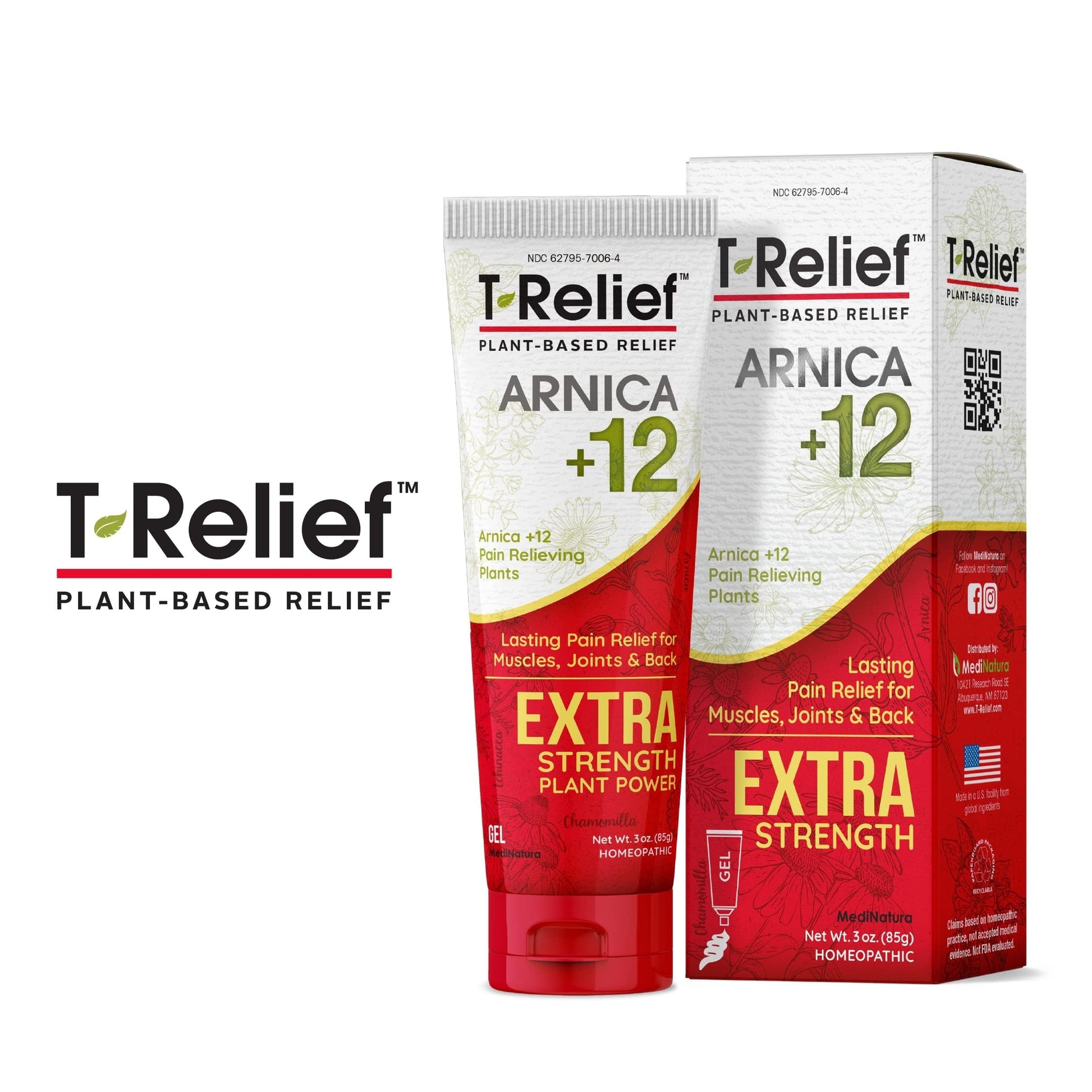 MediNatura T-Relief Extra Strength Gel Arnica +12 Natural Relieving Actives for Back Pain Joint Soreness Muscle Aches & Stiffness Whole Body Fast Acting Relief for Women & Men - 3 oz MediNatura uk supplements