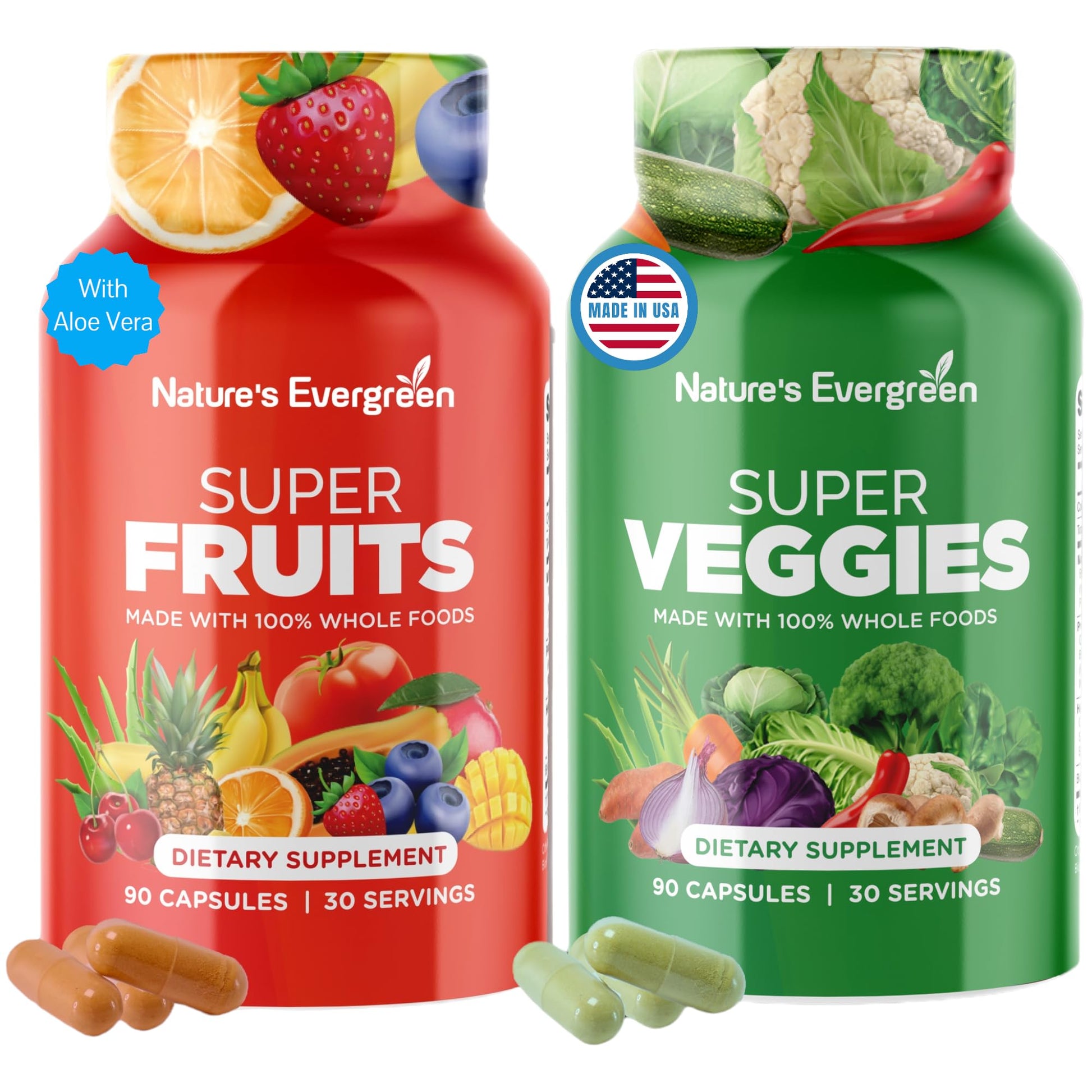 Fruits and Veggies Supplement - Nature Fruits and Vegetables Supplements - Vegan, Non GMO, Soy Free, Superfood Vitamins & Minerals Nutritional Balance - (Total 180 Capsules - Pack of 2) Made in USA Nature's Evergreen uk supplements