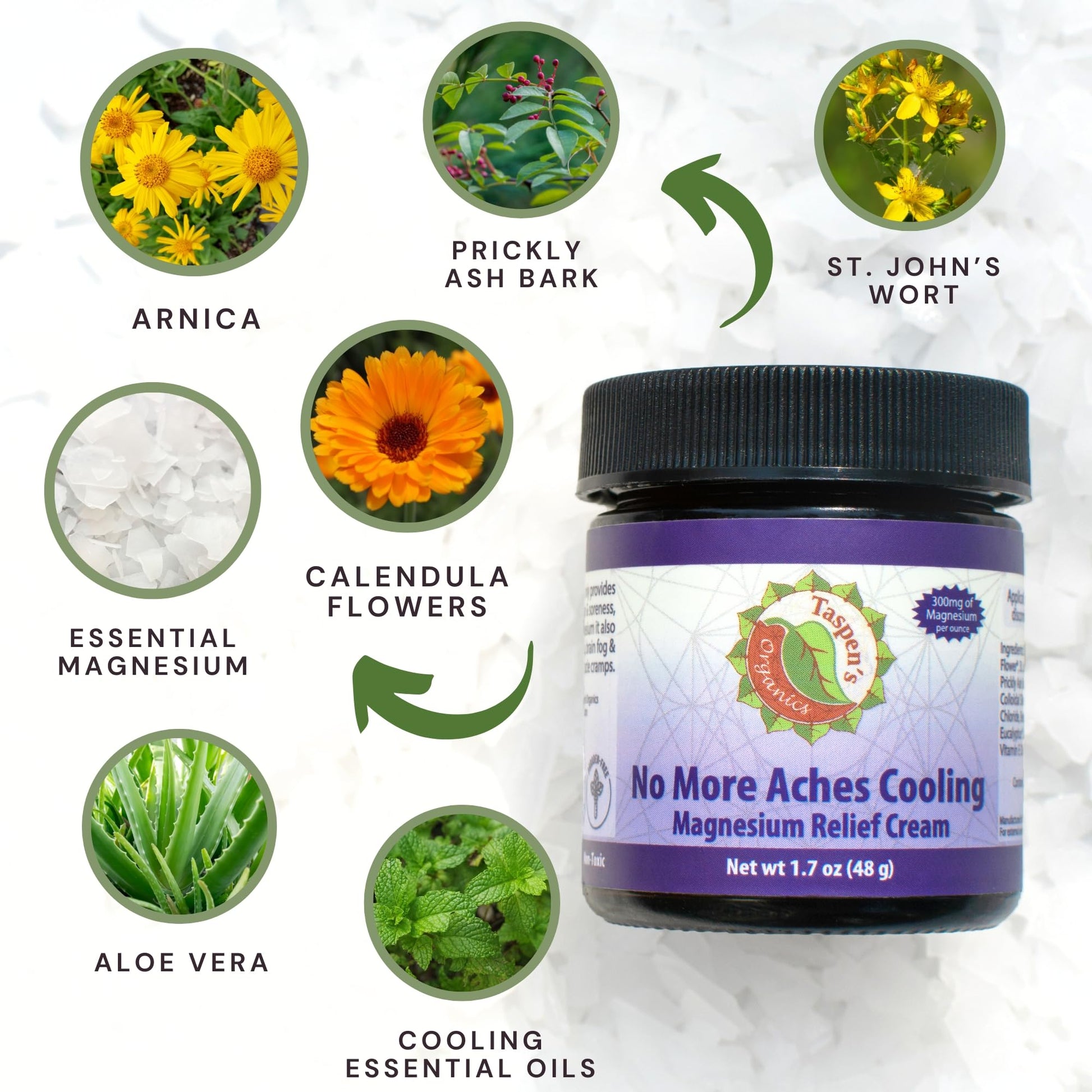 Taspen’s Organics Magnesium No More Aches Cooling Cream – Topical Magnesium Cream for Muscle Relief, Sore Muscles & Post-Workout Recovery with Arnica, Herbs & Essential Oils Taspen's Organics uk supplements