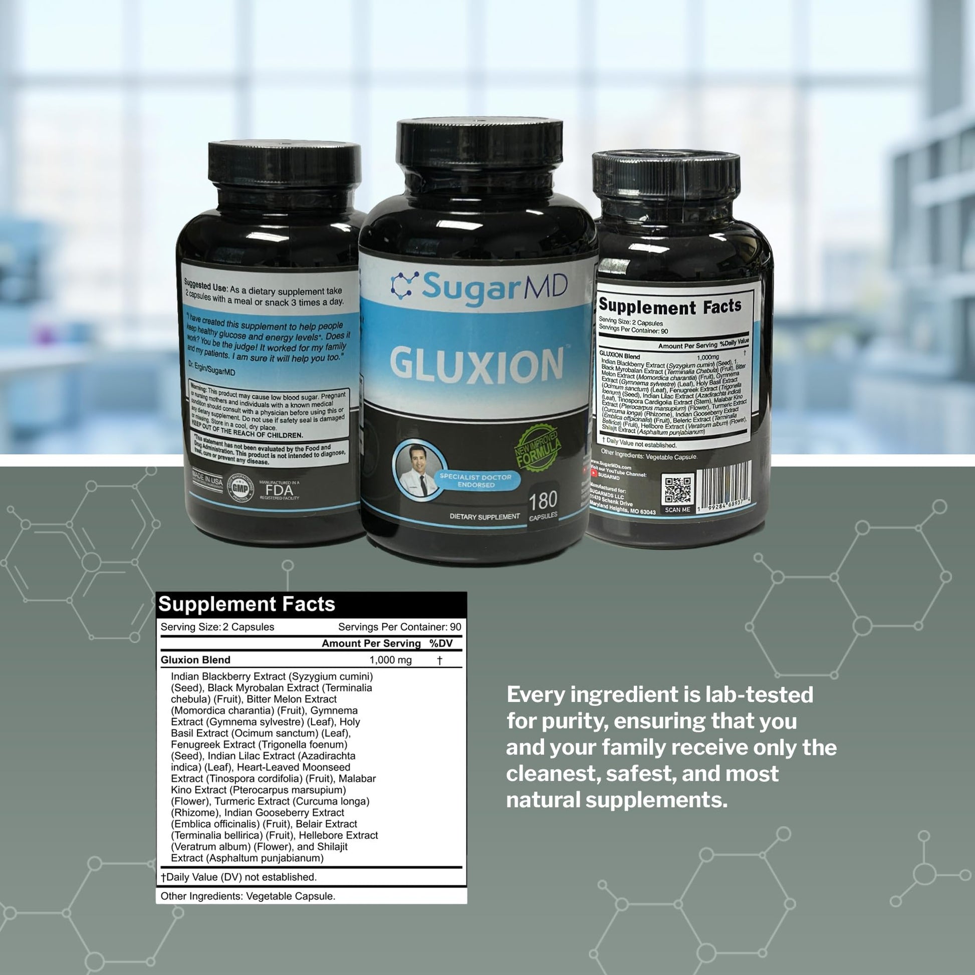 SugarMD GLUXION 3X Strength Formula | Advanced Botanical & Nutrient Blend for Spike Control| Vegan, Non-GMO, 180 Capsules SugarMD uk supplements