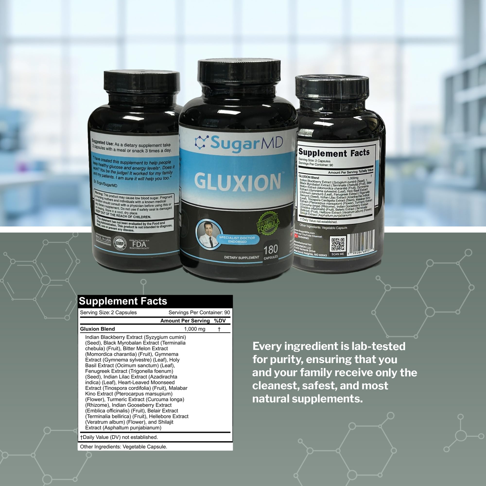 SugarMD GLUXION 3X Strength Formula | Advanced Botanical & Nutrient Blend for Spike Control| Vegan, Non-GMO, 180 Capsules SugarMD uk supplements