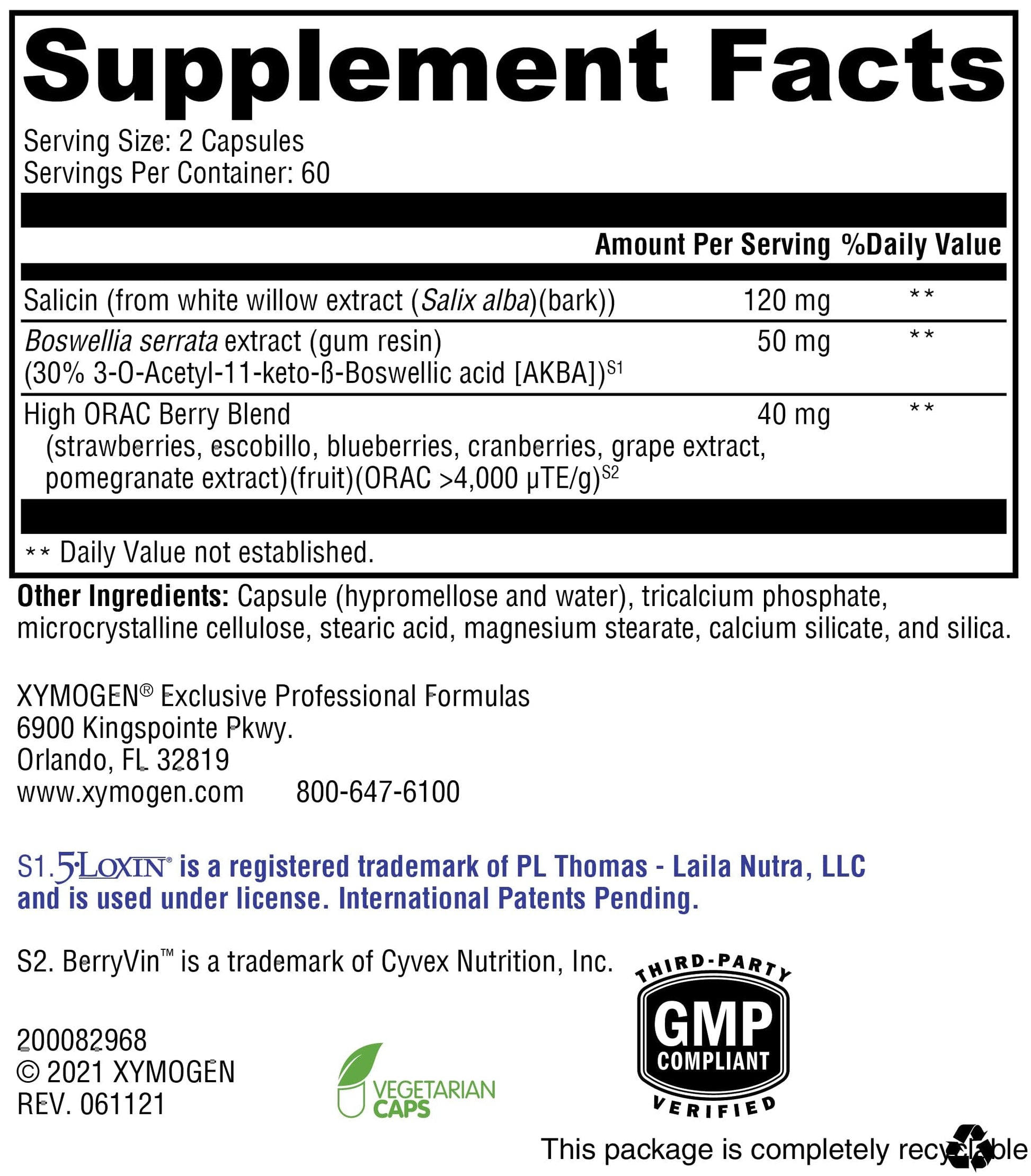 XYMOGEN Saloxicin - Antioxidant Support Supplement - Grape Seed Extract, Pomegranate Fruit & Cranberry Supplement - White Willow Bark & Boswellia Extract - 120 Capsules XYMOGEN uk supplements