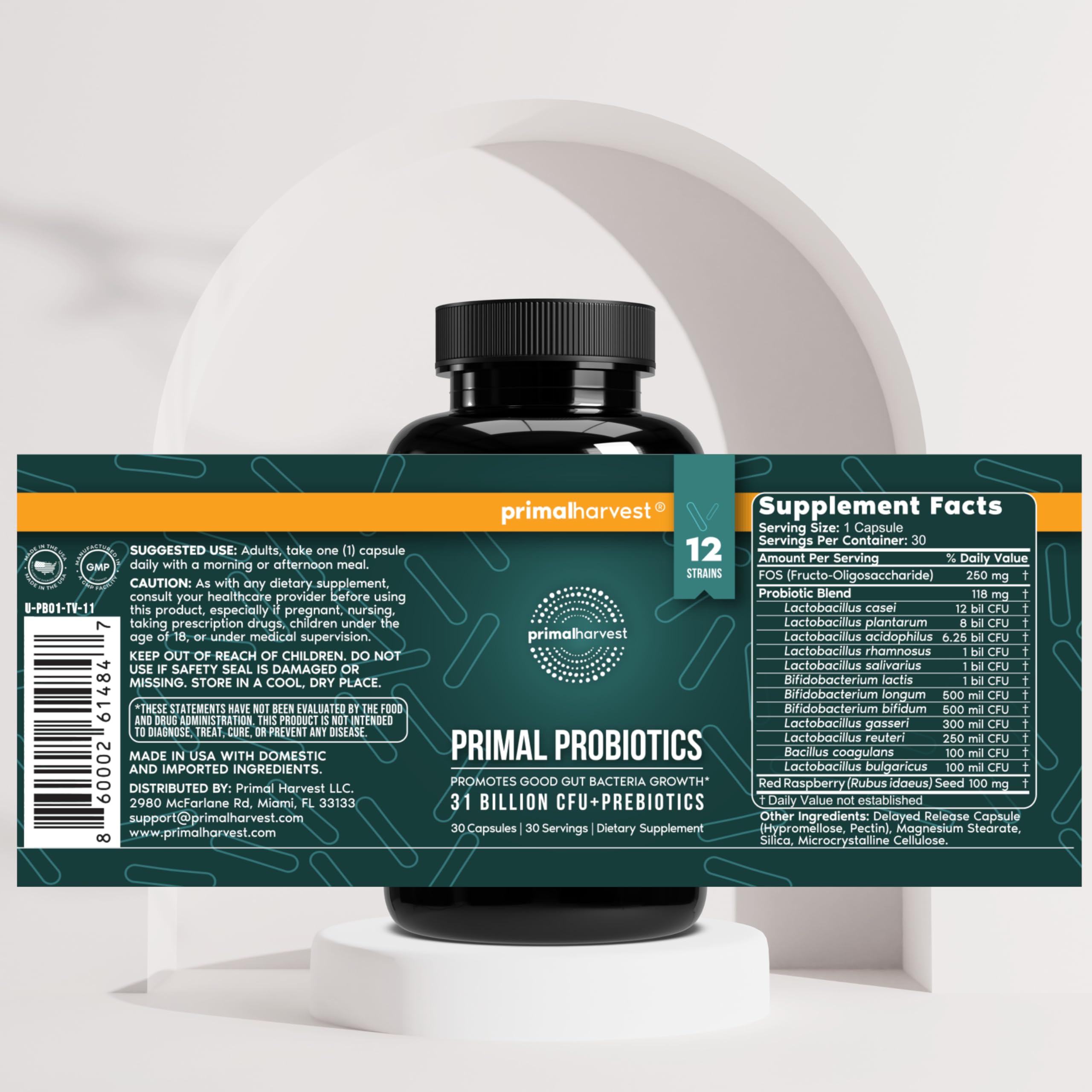 Primal Harvest Probiotics for Women & Men Daily Probiotic Supplement with 12 Strains for Gut & Digestive Health 30 Capsules Primal Harvest uk supplements