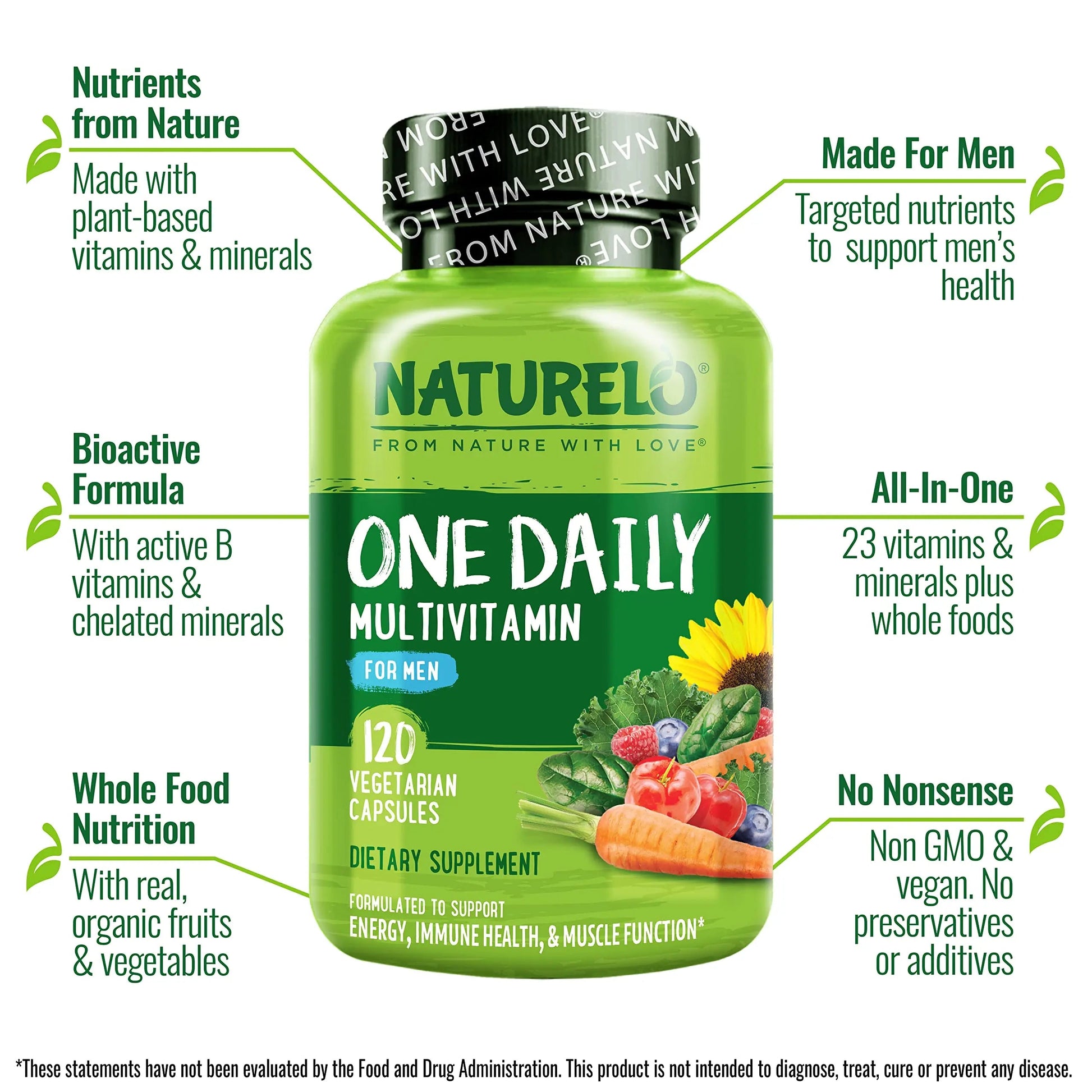 NATURELO One Daily Multivitamin for Men, 120 Vegetarian Capsules One Daily Multivitamin for Women NATURELO uk supplements