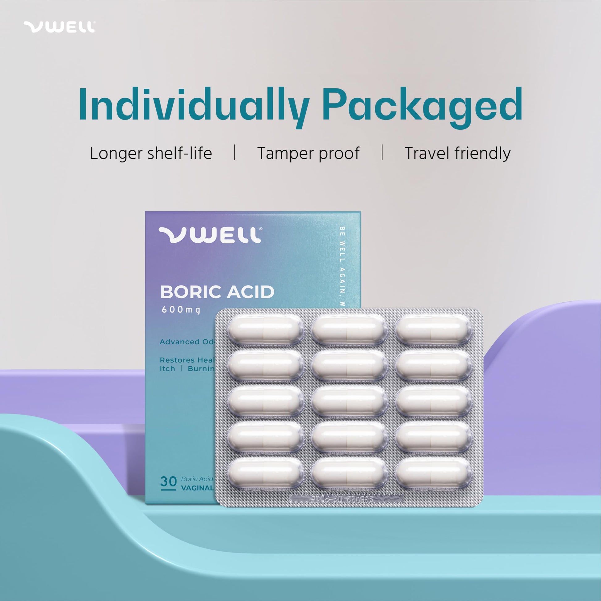 VWELL Boric Acid Vaginal Suppositories - Homeopathic Solution Maintains and Balances Healthy Vaginal pH & Microbiome Intimacy - Doctors Recommended (One Size, 30, Count) VWELL uk supplements