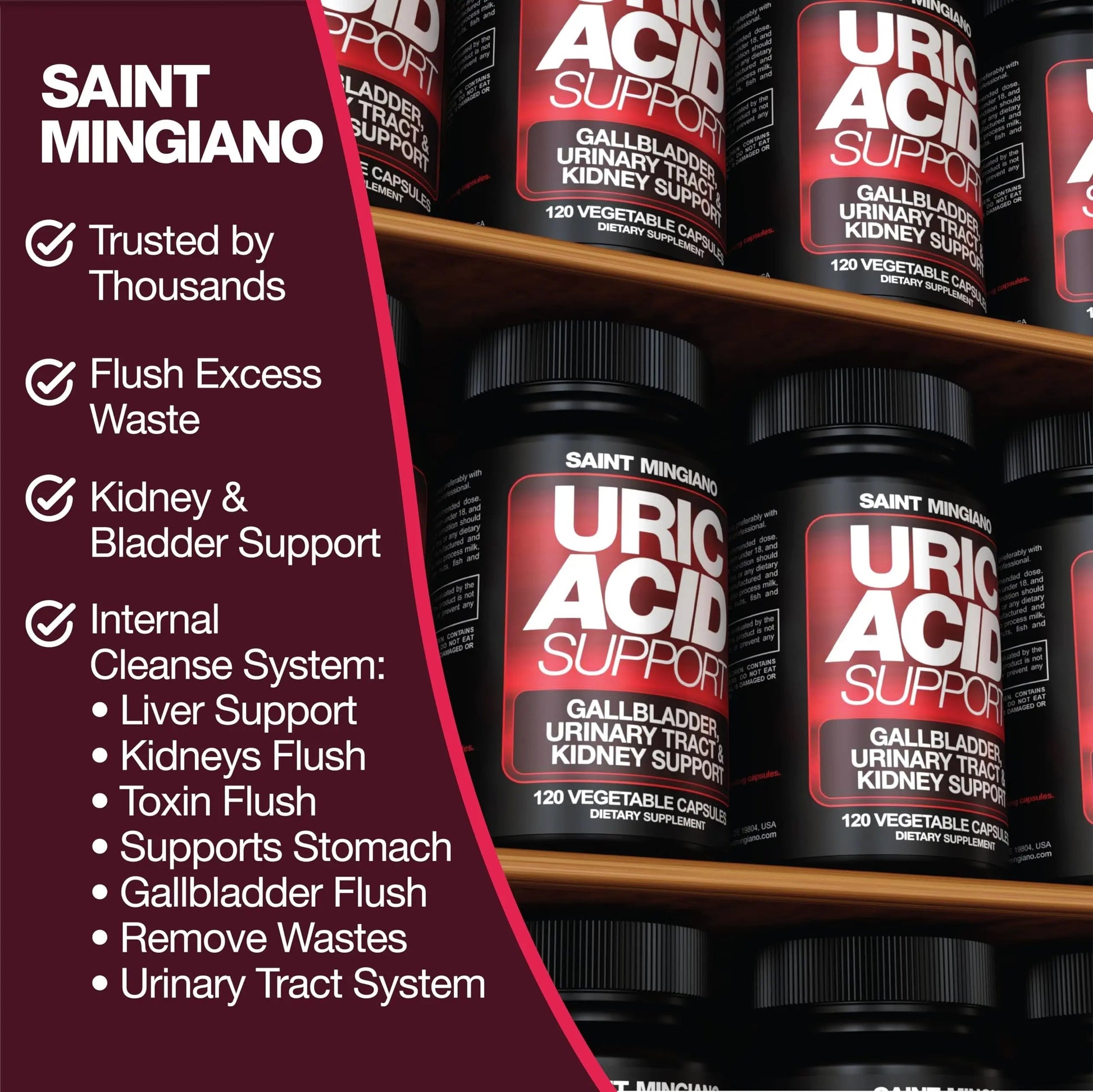 Saint Mingiano Uric Acid Flush for Gout Support -120 Capsules - Supports Kidney Cleanse Detox & Repair, Gallbladder & Urinary Tract Issues - Essential for Detox & Joint Support - Cranberry Extract Saint Mingiano uk supplements