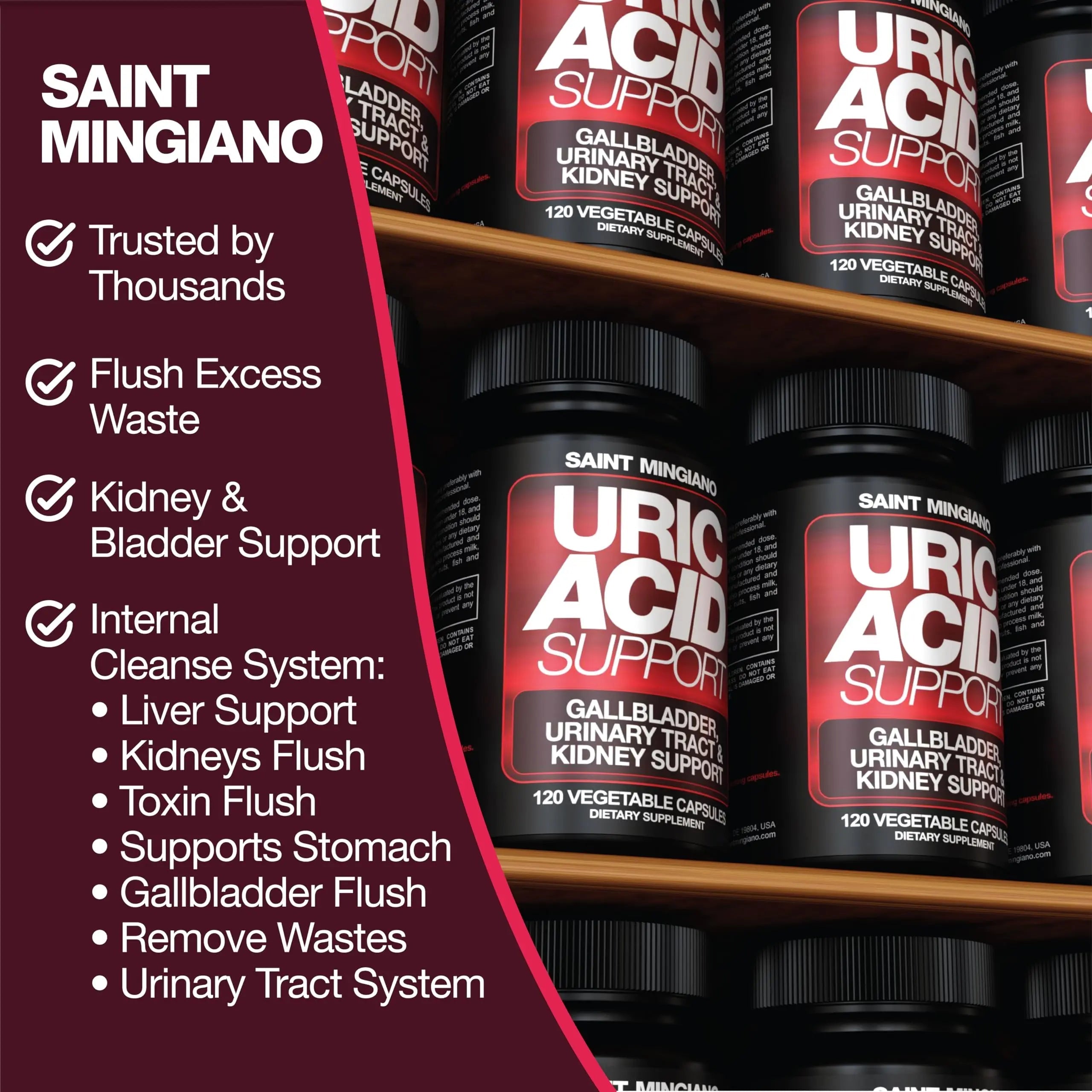 Saint Mingiano Uric Acid Flush for Gout Support -120 Capsules - Supports Kidney Cleanse Detox & Repair, Gallbladder & Urinary Tract Issues - Essential for Detox & Joint Support - Cranberry Extract Saint Mingiano uk supplements