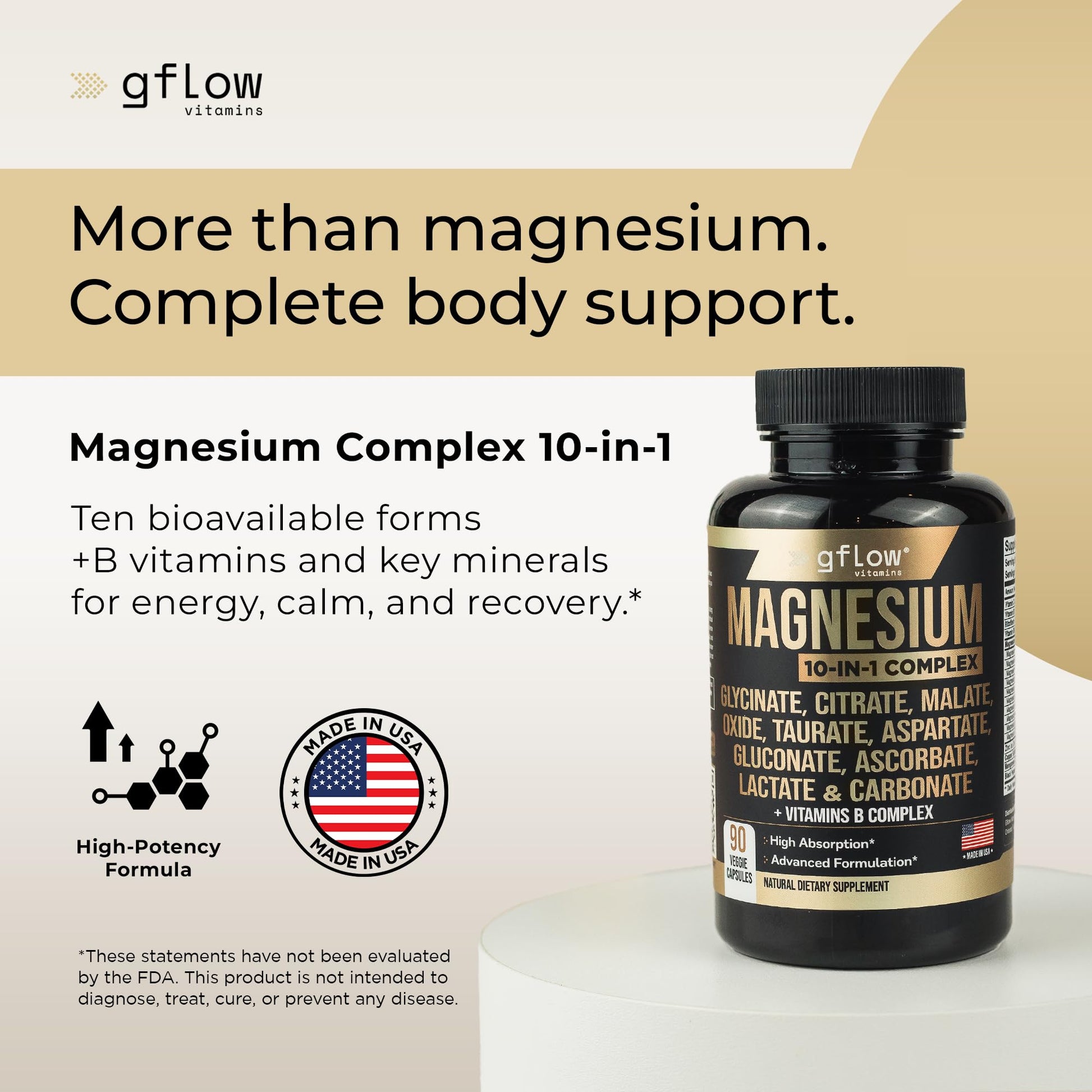 gflow vitamins Magnesium Complex Supplement - 10 Active Forms, Glycinate, Citrate, Malate, Oxide, Taurate, Aspartate, Gluconate, Ascorbate, Lactate, Carbonate, Plus More with Vitamin C B1 B2 B6 B12 gflow vitamins uk supplements