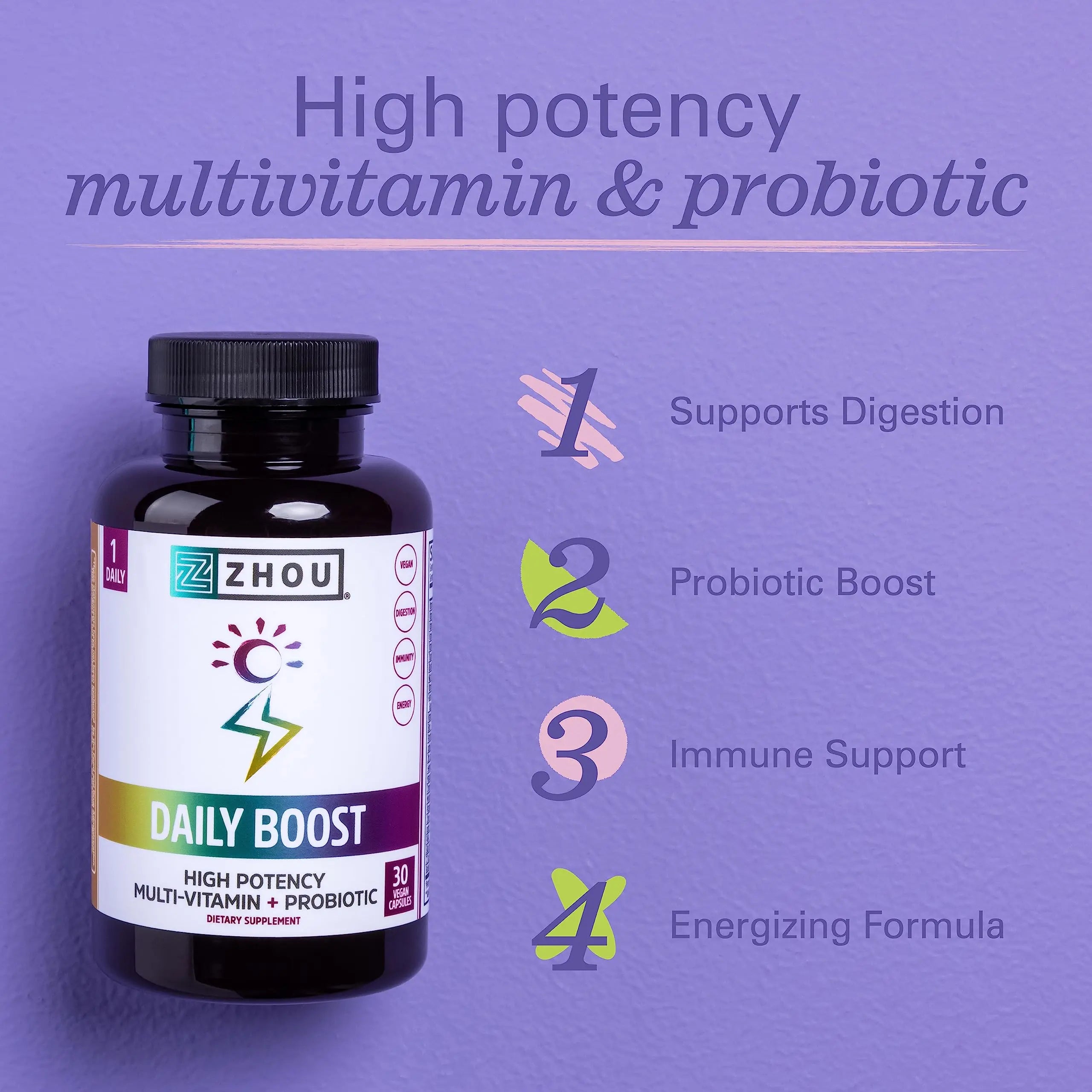 Zhou Daily Boost - Probiotic Multivitamin for Women & Men, Immune Support, Antioxidant & Eye Health Supplement with Vitamin A, Vitamin C ZHOU uk supplements