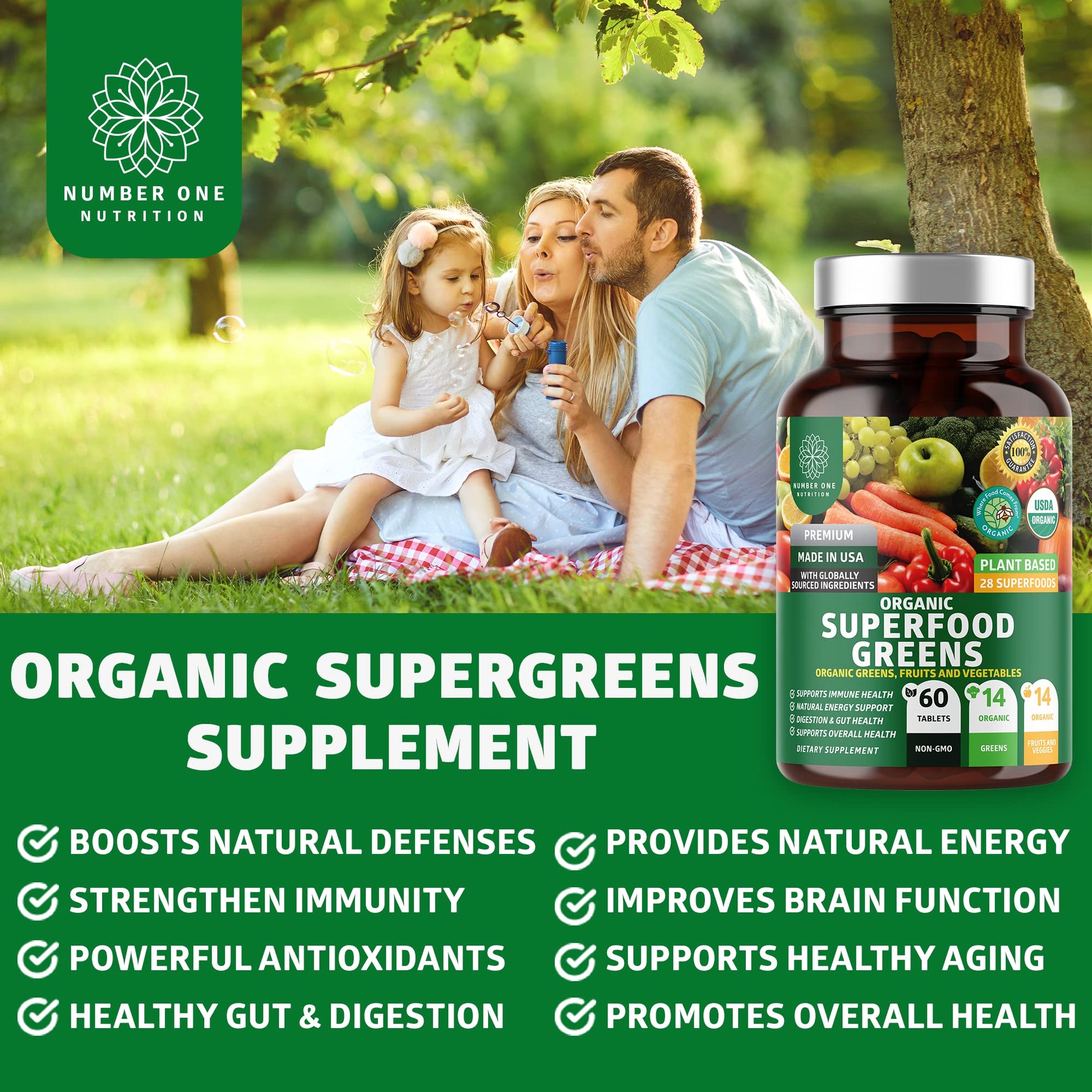 N1N Premium Organic Superfood Greens [28 Powerful Ingredients] Natural Fruit and Veggie Number One Nutrition uk supplements