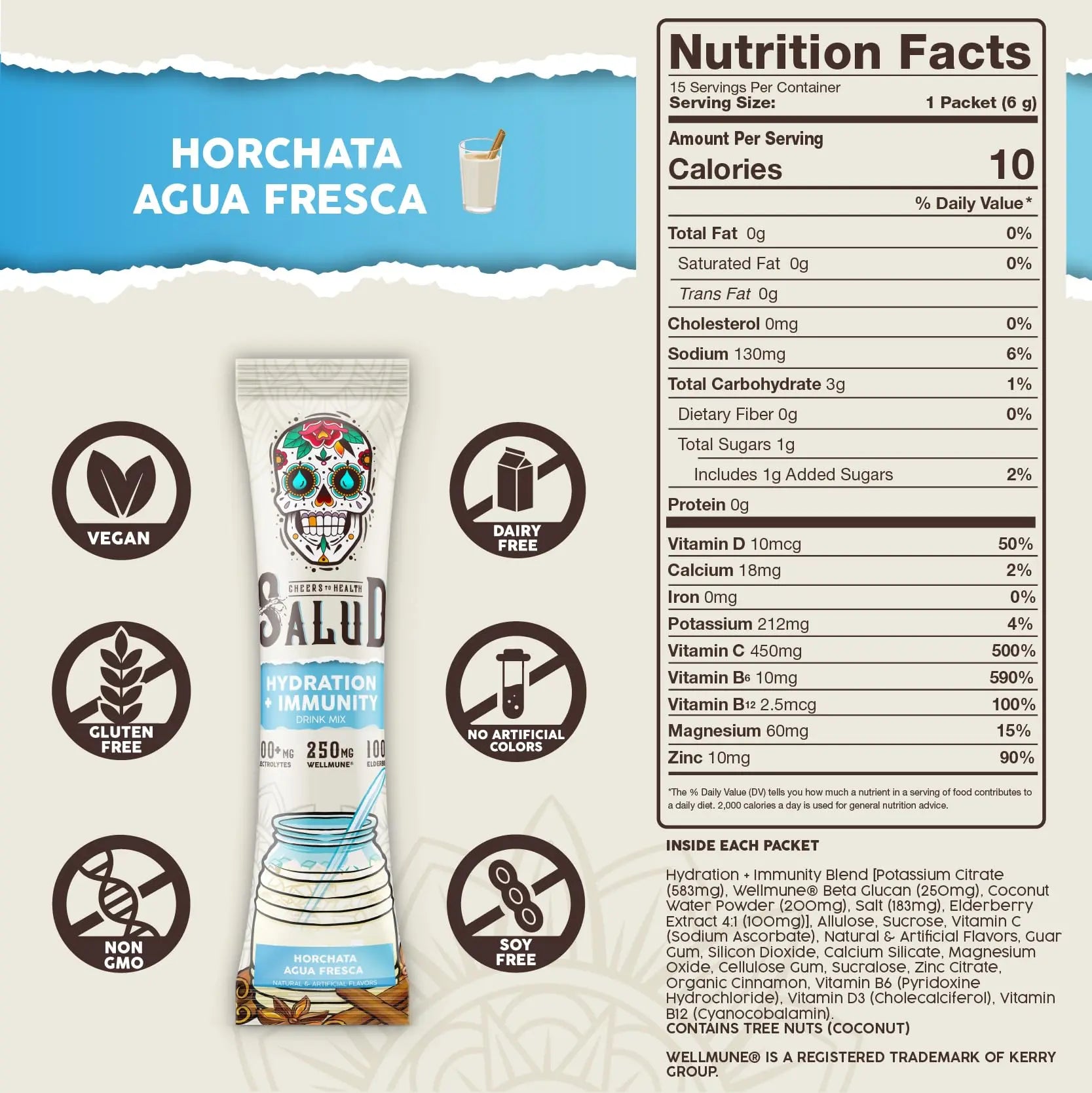 Salud 2-in-1 Hydration Packets + Immunity Electrolytes Powder, Horchata - Agua Fresca Drink Mix, Elderberry, Dairy & Soy Free, Non-GMO, Gluten Free, Vegan Taste Salud uk supplements