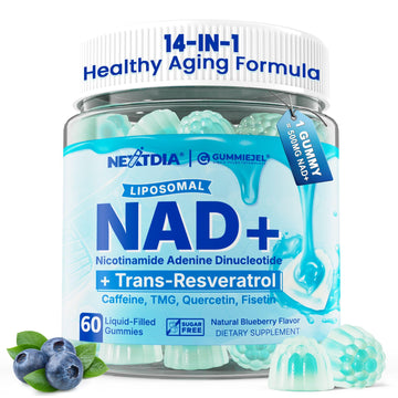 Liposomal Nad+ Supplement for Women, Men - Max Absorption Nad Gummies Plus Resveratrol, Fisetin, Quercetin, TMG, Caffeine, B12 for Aging Defense, Energy & DNA Repair, Skin, Brain, Antioxidant - 60Cts Nextdia uk supplements
