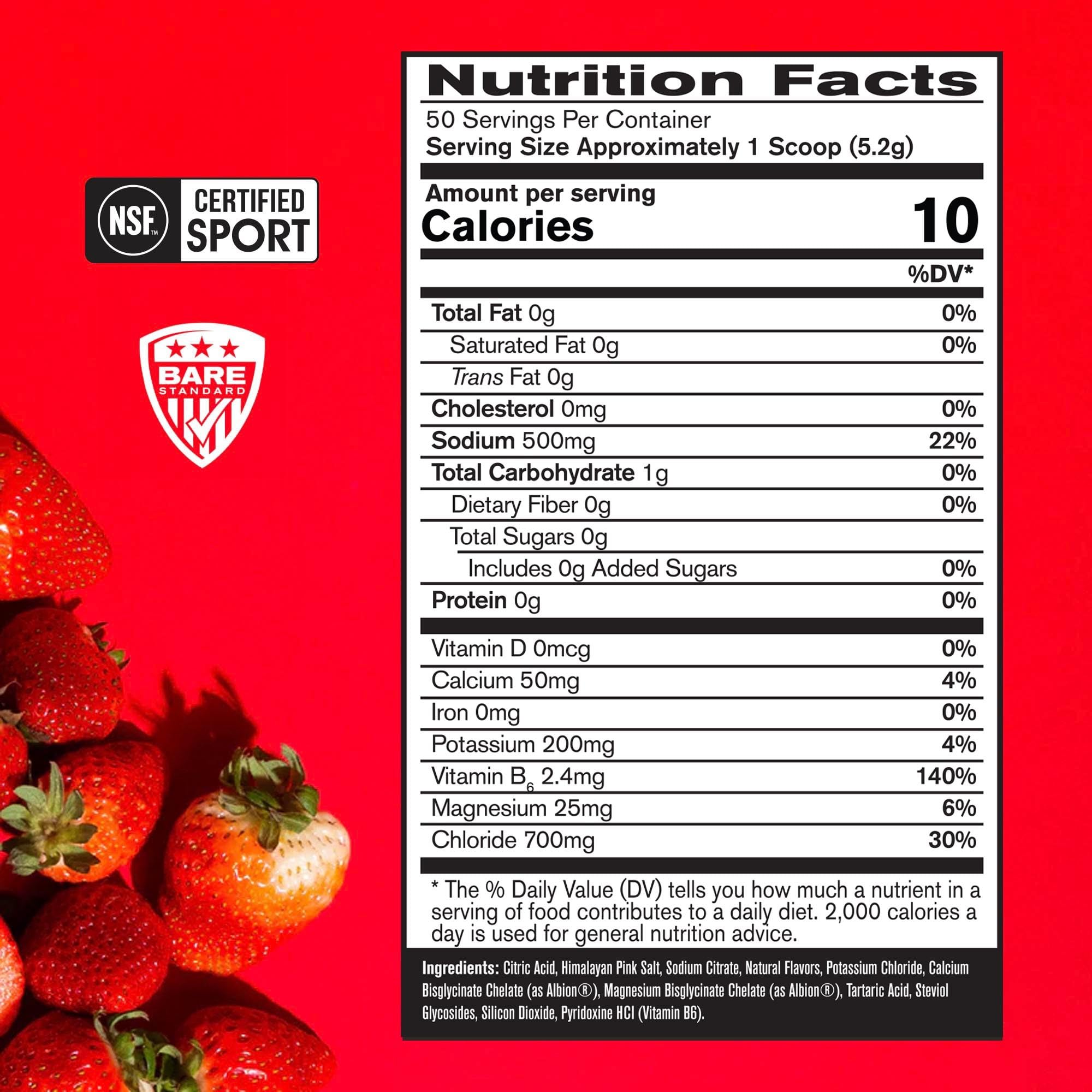 BARE PERFORMANCE NUTRITION BPN Electrolytes Hydration Drink Mix | Sugar Free Electrolyte Powder | 500mg Sodium per Serving | Naturally Sweetened | Strawberry, 50 Servings BARE PERFORMANCE NUTRITION uk supplements