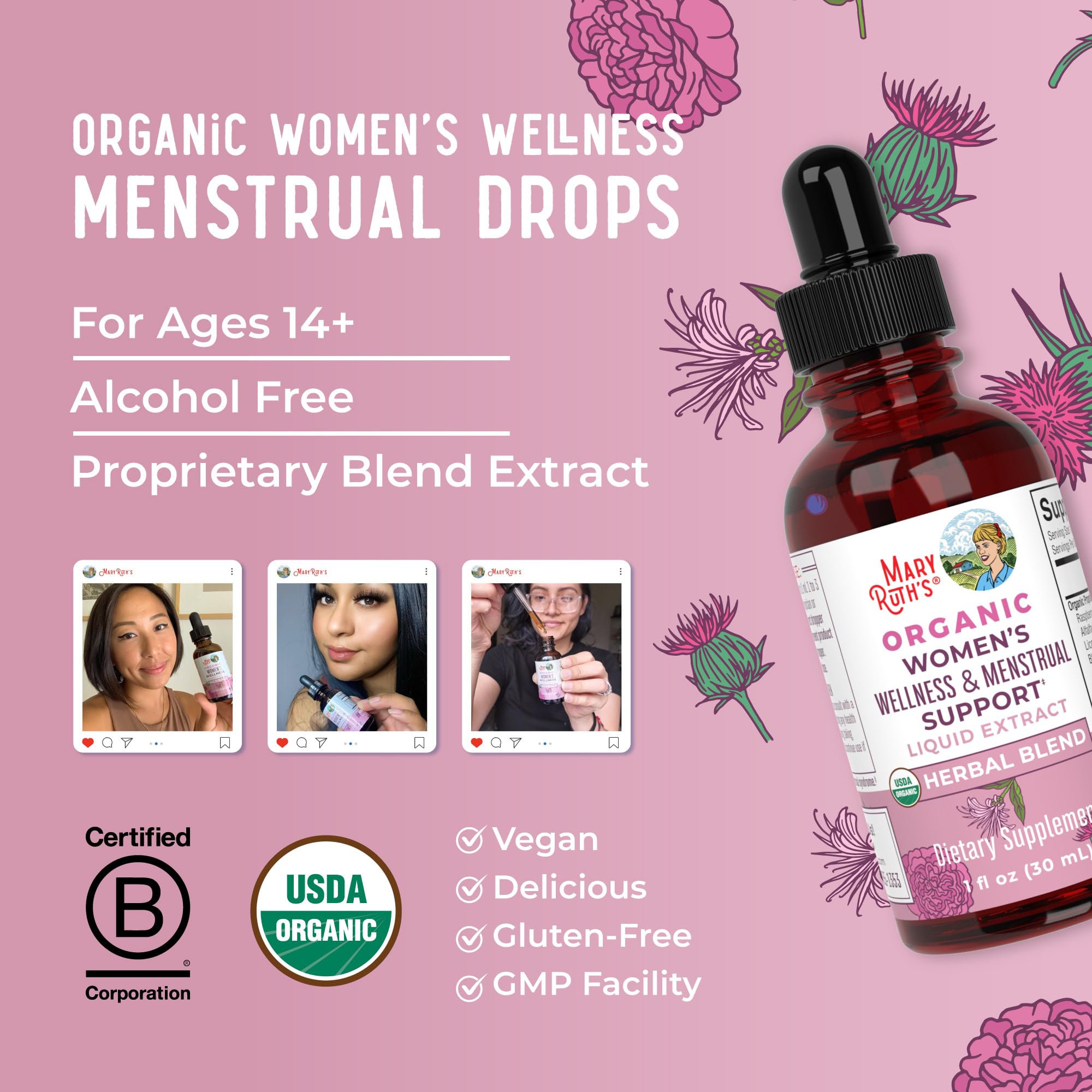 MaryRuth Organics USDA Organic Women's Wellness Liquid Herbal Supplements | Includes Stinging Nettle, Raspberry Leaf, Eleuthero Root, Chaste Tree Berry | Menstrual Support | Non-GMO, Vegan MARYRUTH'S uk supplements