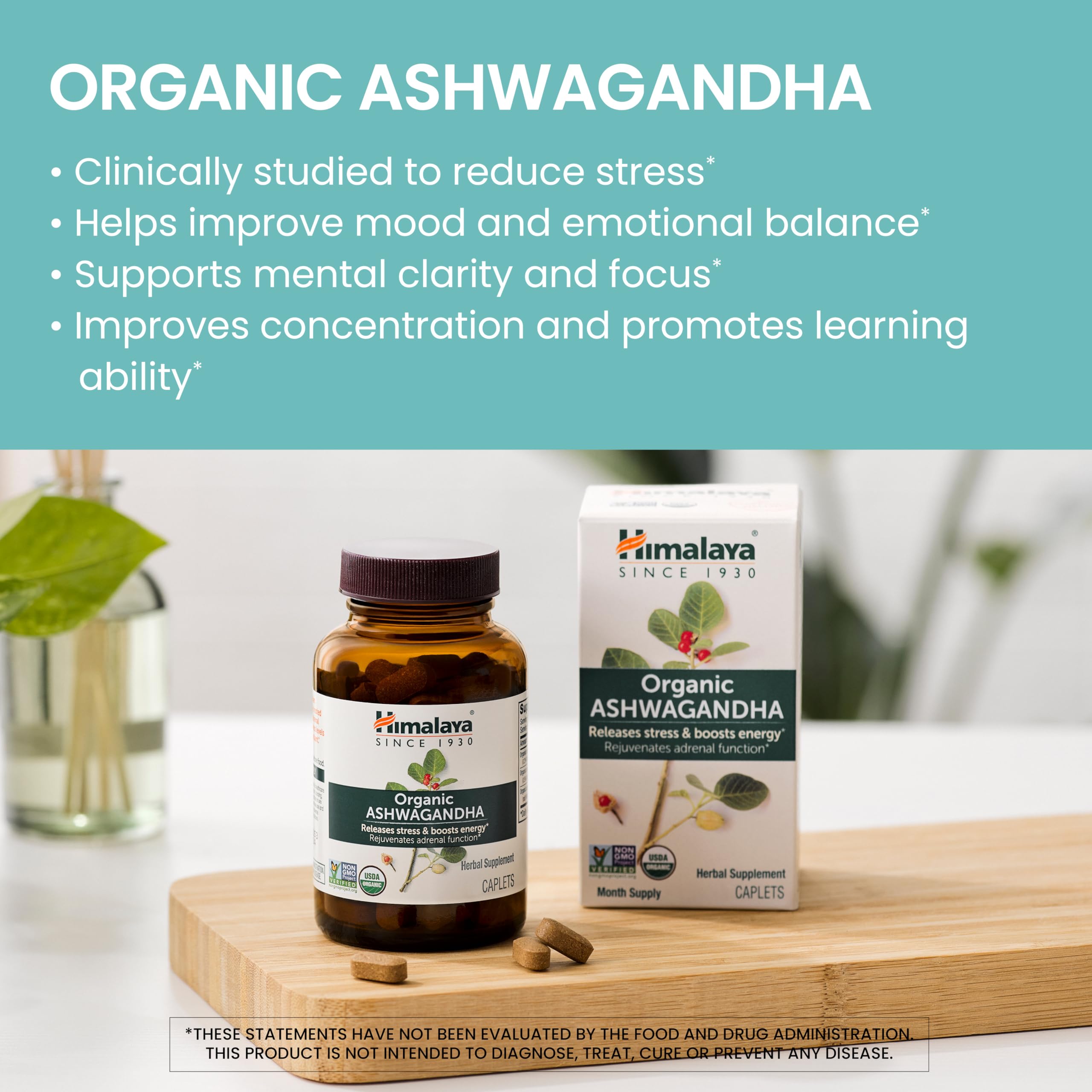 Himalaya Organic Ashwagandha Root - Adrenal Support, Stress Relief, Vegan, Non-GMO - 670 mg, 60 Caplets Himalaya uk supplements