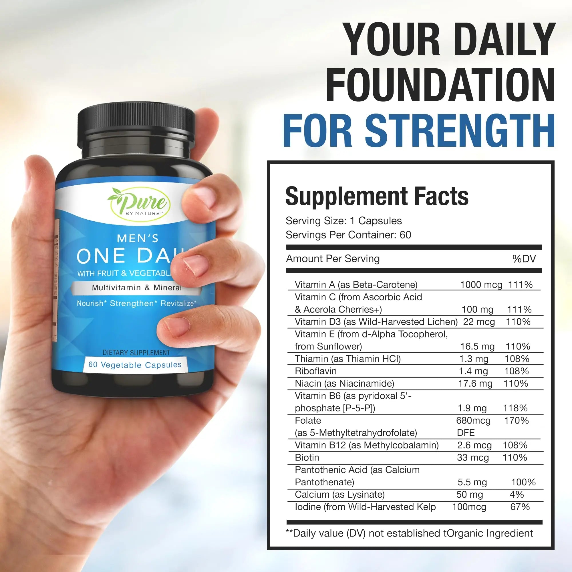 Pure By Nature One-Daily Multivitamin for Men, Immune Support Supplement with Non-GMO Ingredient, Vitamin & Minerals for Energy, 60 Veggie Capsules Pure By Nature uk supplements