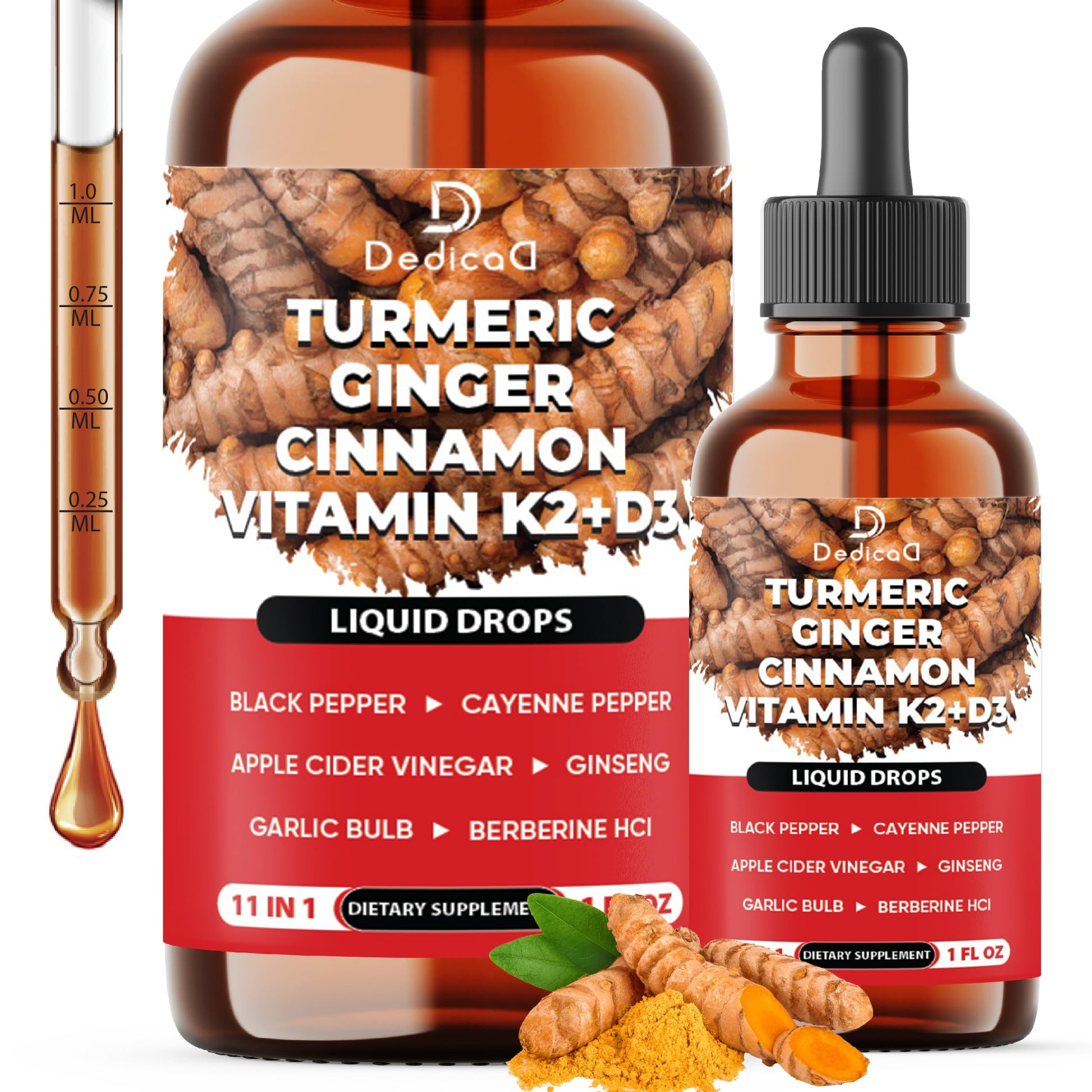 11in1 Liquid Turmeric Supplement – with Ginger, Garlic, Ceylon Cinnamon, Berberine, Ginseng, Apple Cider Vinegar – 1 Fl Oz – 30 Servings DEDICAD uk supplements