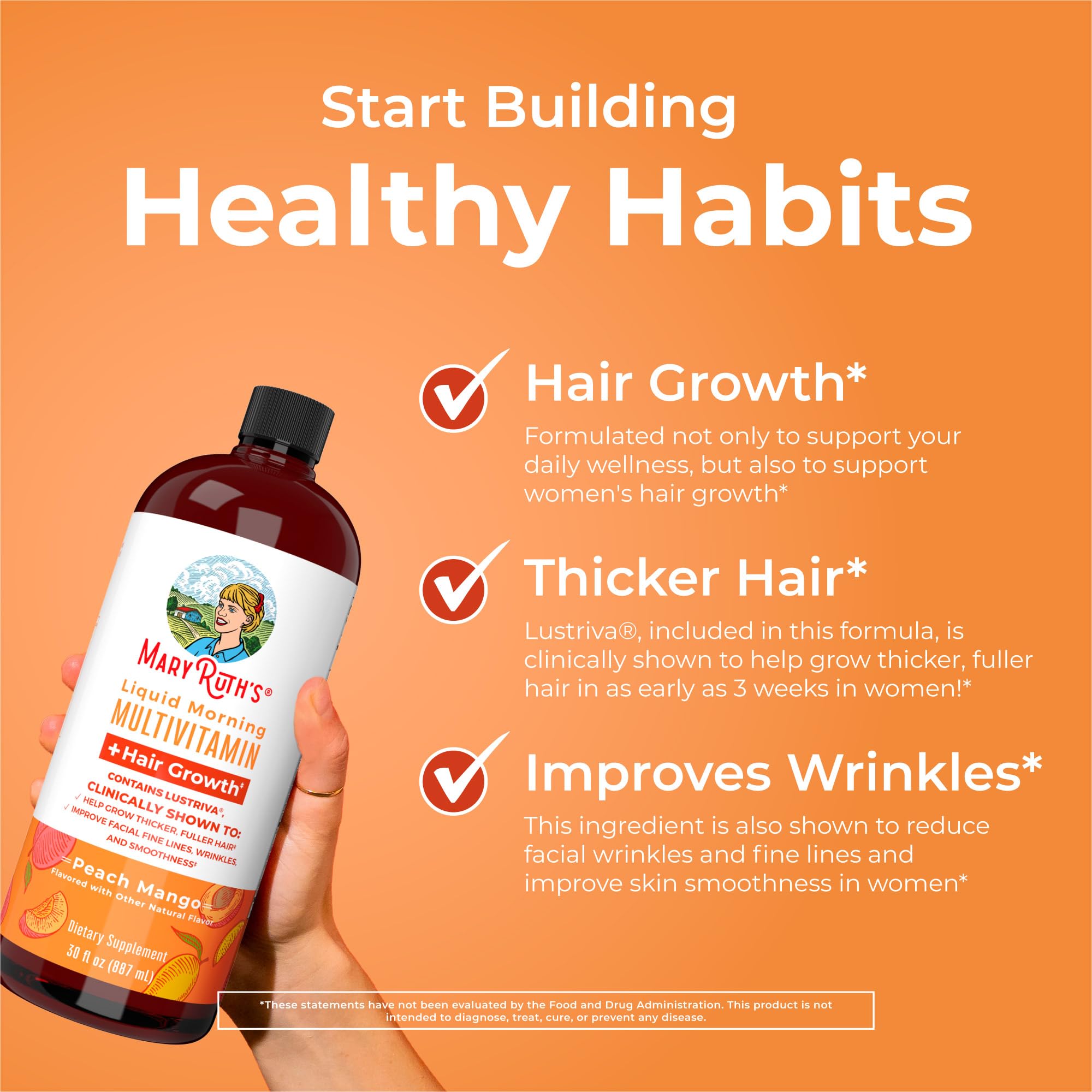 MaryRuth's Liquid Multivitamin+Hair Growth | Clinically Tested for Thicker Hair & Facial Wrinkles in Women | Biotin 10000mcg | Lustriva Hair Growth Supplement | MaryRuth Organics uk supplements