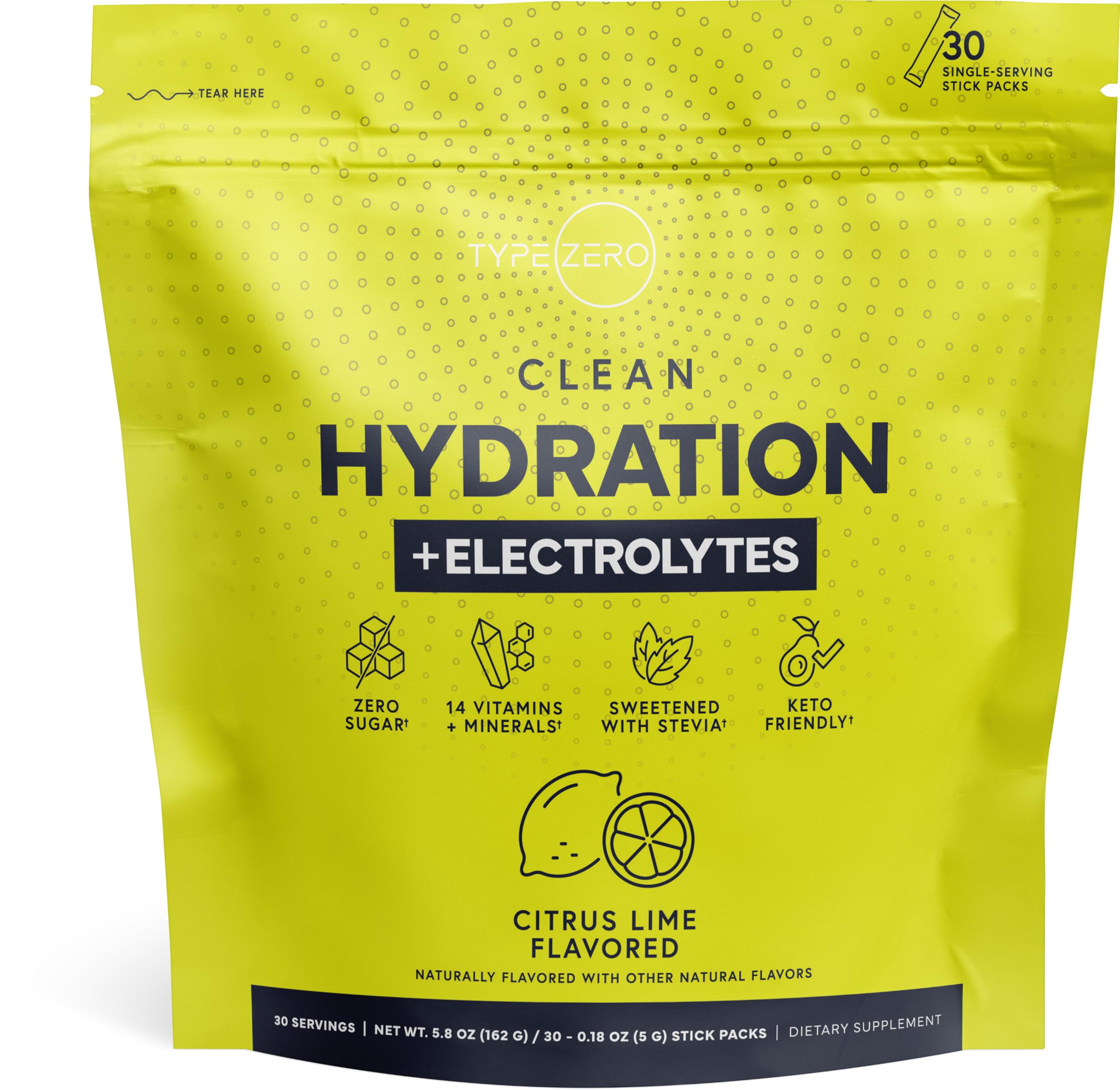 Type Zero Clean Hydration + Electrolytes Drink Mix (30 Single-Serving Packets) (Citrus Lime Flavored) - Advanced Hydration for Any Occasion Type Zero uk supplements