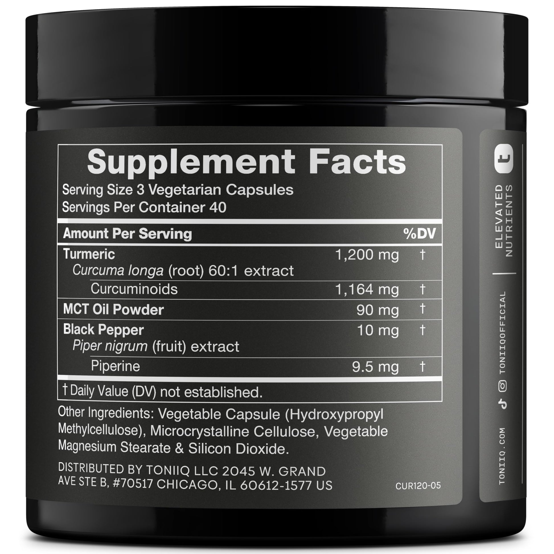 Turmeric Curcumin - Ultra High Potency 60:1 Extract with 97% Curcuminoids - 1200mg Per Serving - Black Pepper & MCT Oil for Enhanced Absorption - Third-Party Lab Tested - 120 Capsules Toniiq uk supplements