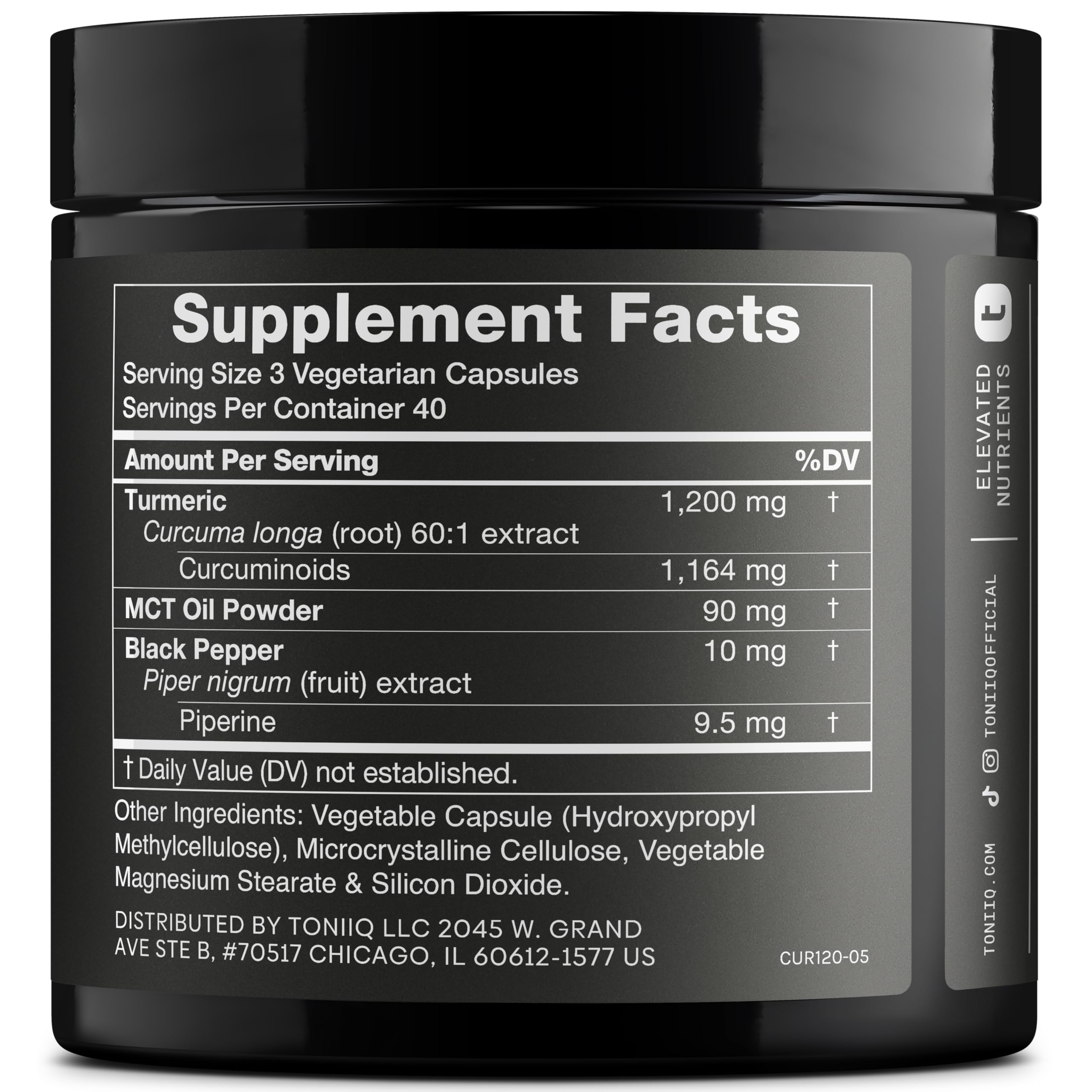 Turmeric Curcumin - Ultra High Potency 60:1 Extract with 97% Curcuminoids - 1200mg Per Serving - Black Pepper & MCT Oil for Enhanced Absorption - Third-Party Lab Tested - 120 Capsules Toniiq uk supplements