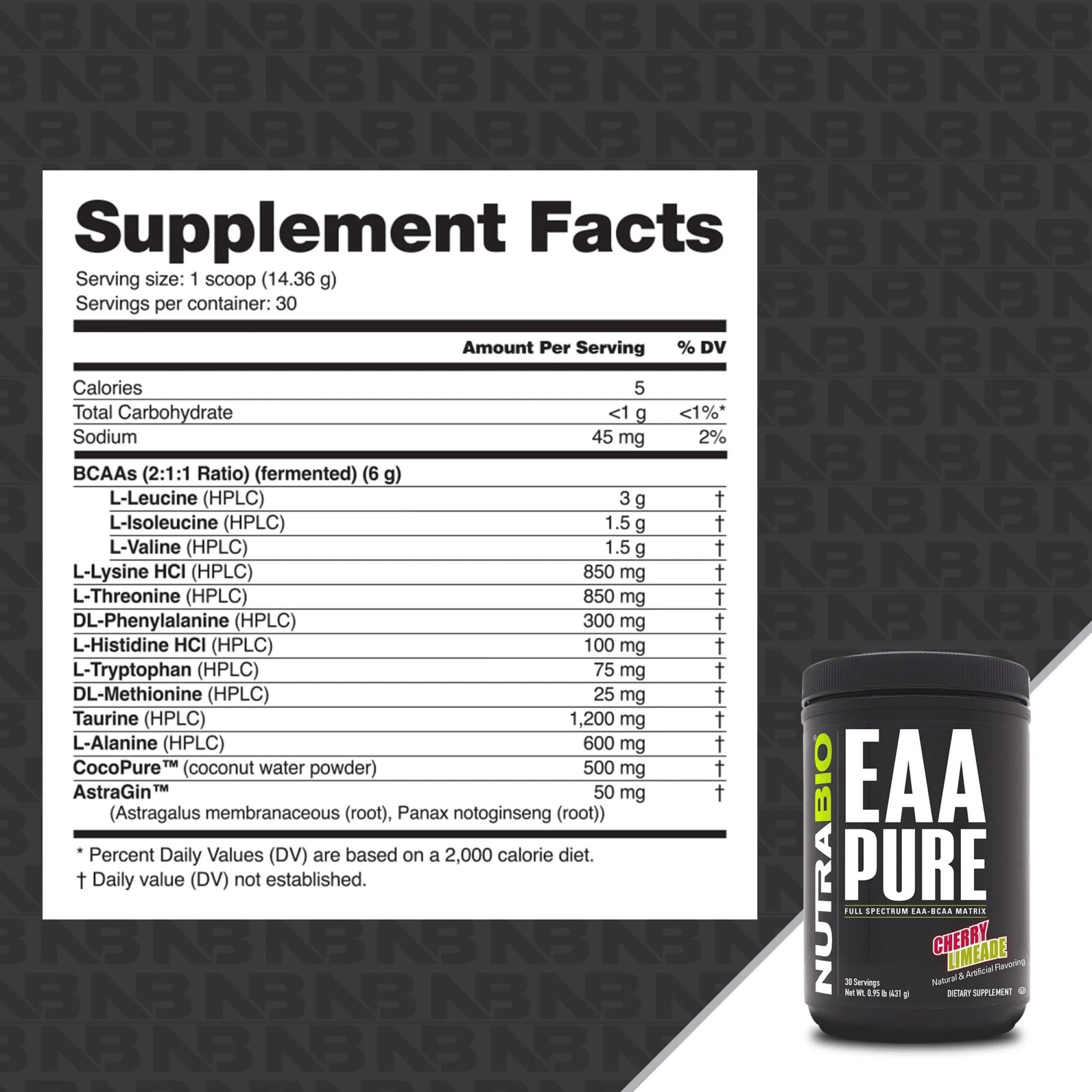 NutraBio – EAA Pure – 9 Amino Acids – Muscle Repair and Recovery, 30 Servings, Cherry Limeade – Pre or Post Workout – All Day Recovery NutraBio uk supplements