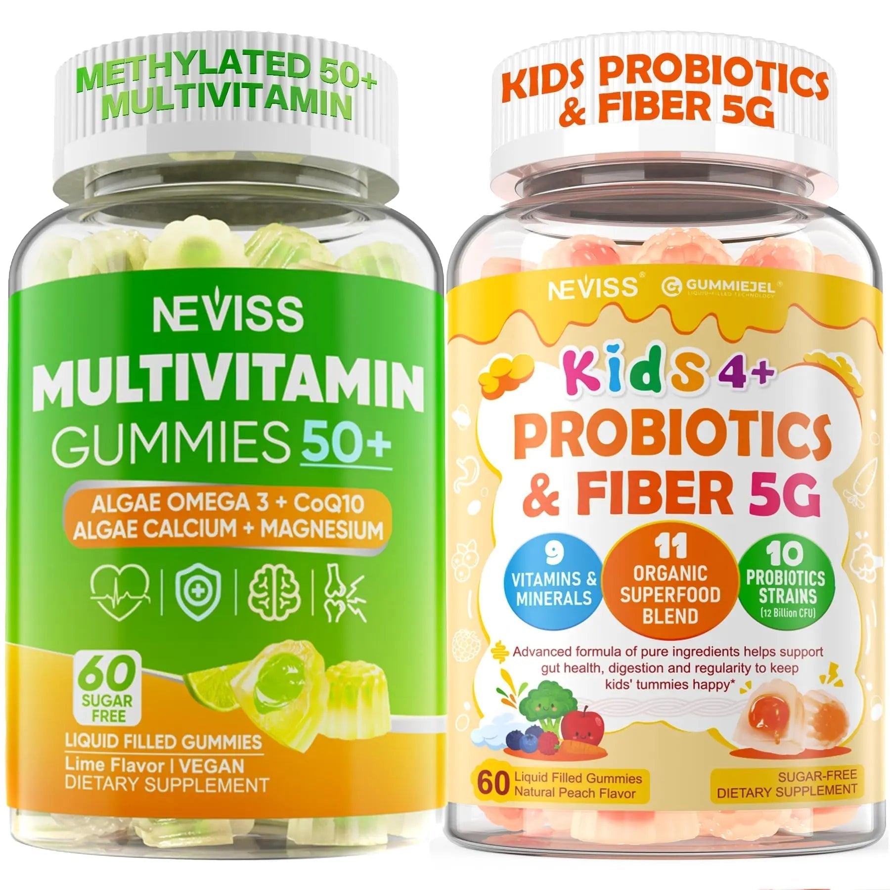 NEVISS Multivitamin for Men & Probiotics for Kids Teen + Veggie & Fruit Fiber Gummies NEVISS uk supplements