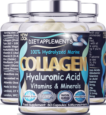 Marine Collagen Type 1&3 1000mg, Hyaluronic Acid 200mg/serving; Vitamin C, Zinc, Copper for Immune System Dietapplements uk supplements