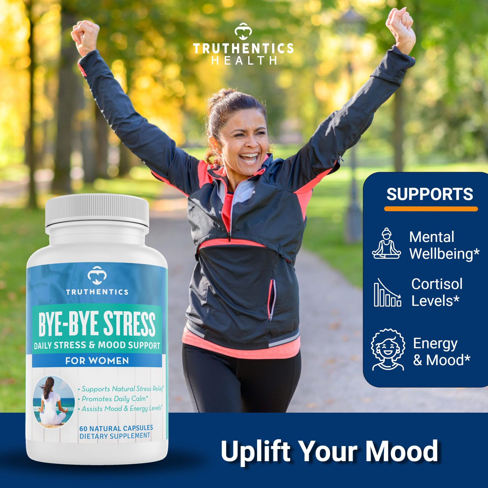TRUTHENTICS Bye-Bye Stress - Stress & Mood Support Supplement for Women with Ashwagandha, GABA, Lemon Balm, L-Theanin & Vitamin B Complex - Vegan - 60 Capsules TRUTHENTICS uk supplements