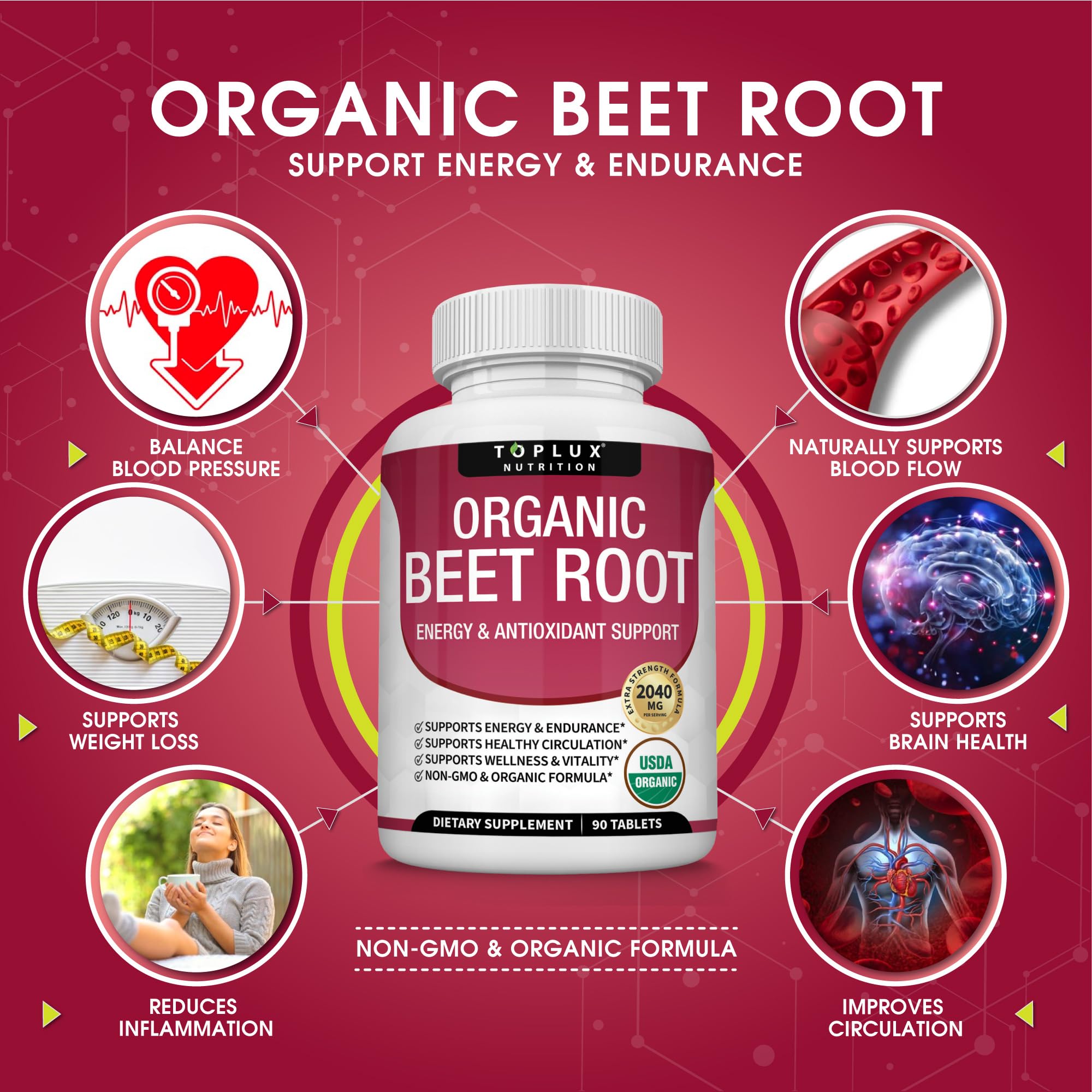 Organic Beet Root Powder Tablets - 2040mg Natural Nitric Oxide Beets to Support, Energy Toplux uk supplements