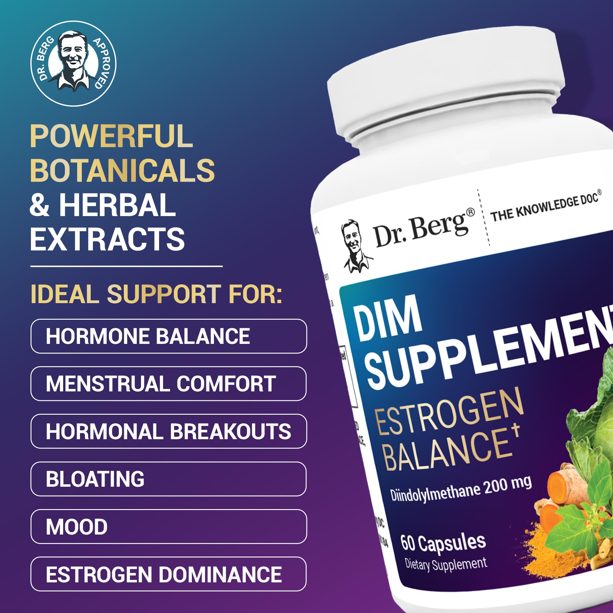 Dr. Berg DIM Supplement Estrogen Balance - Original Estrogen Supplement for Women with Diindolylmethane for Menstrual Symptoms & Menopause Relief & Black Pepper for Enhanced Absorption - 60 Capsules Dr. Berg Nutritionals uk supplements