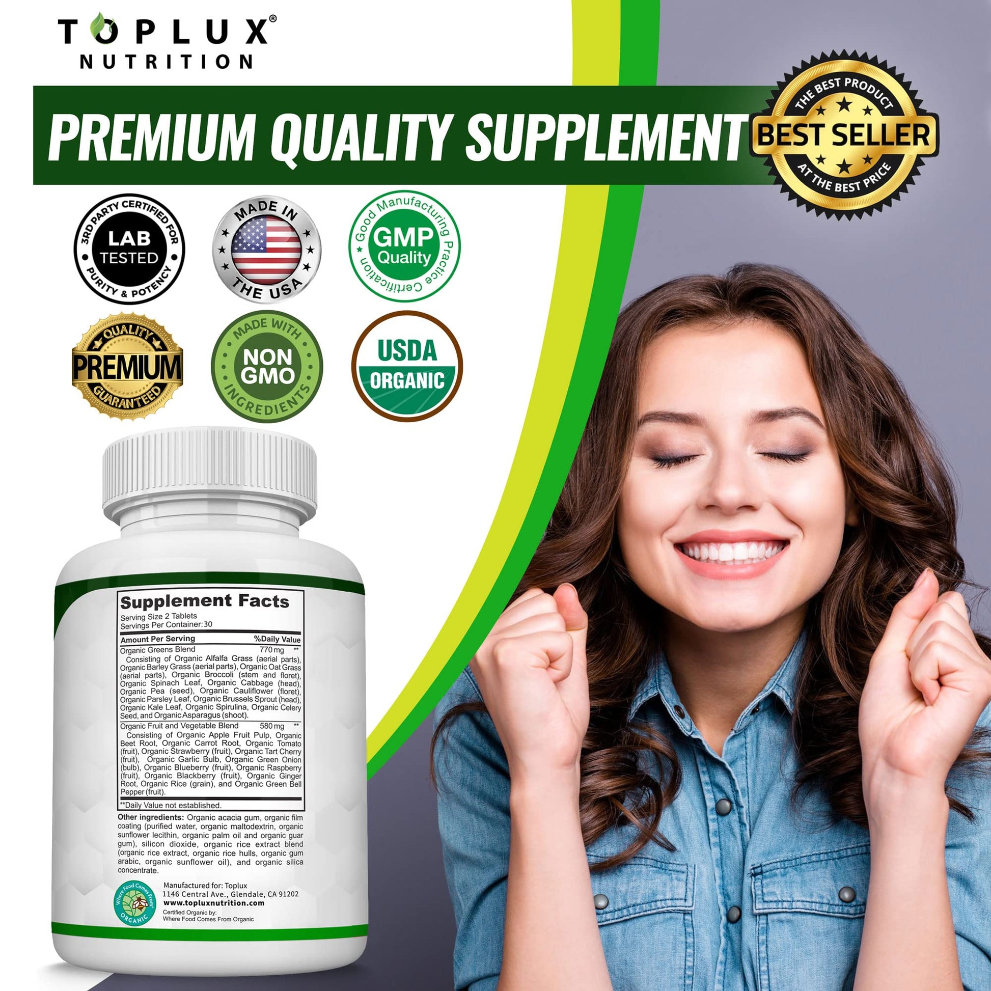 Organic Super Greens Capsules Superfood Fruit Veggie Supplement - 28 Powerful Natural Toplux uk supplements