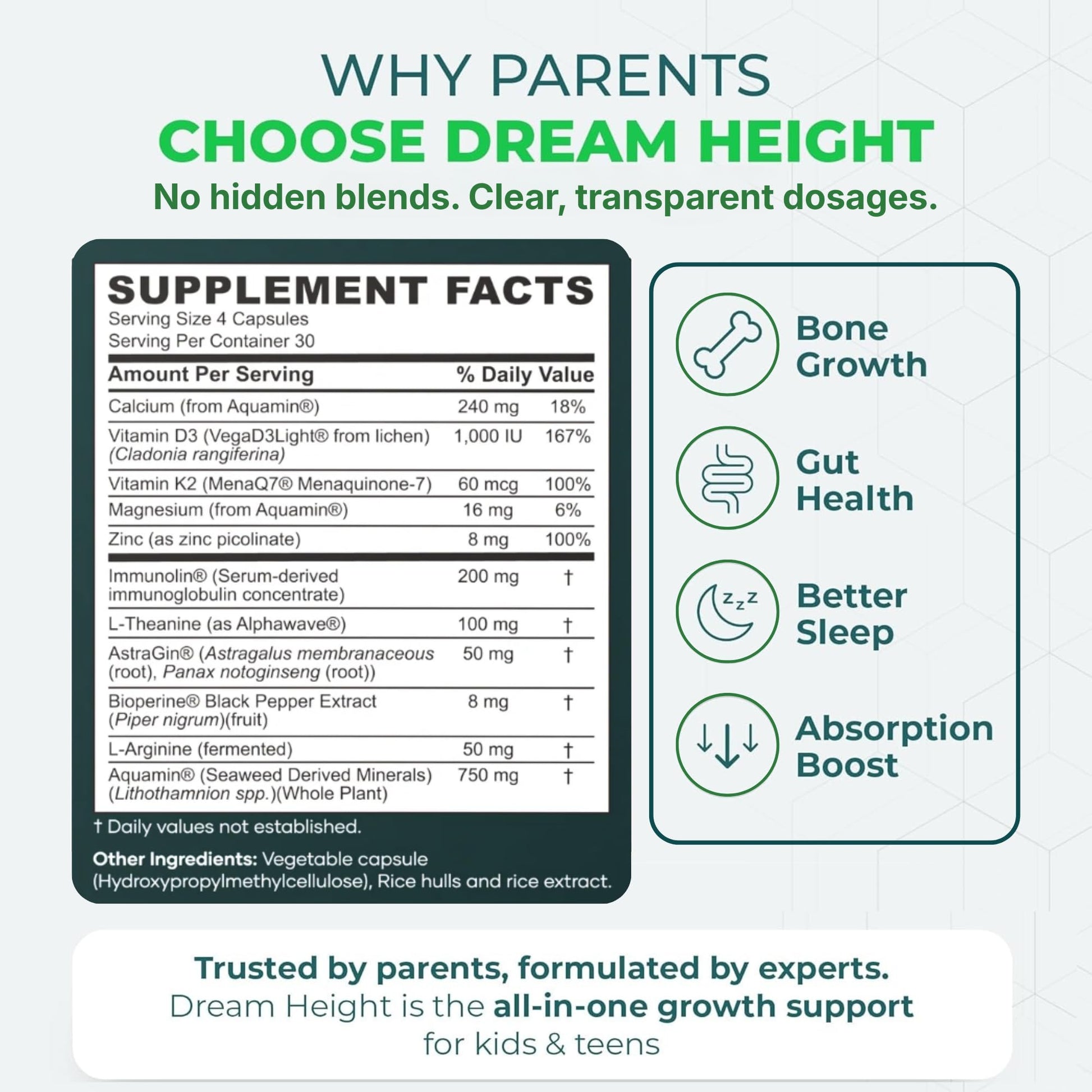 Moddy's Nutrition DreamHeight Growth Supplement for Kids & Teens, Bone, Immune & Sleep Support, Clinically Studied Formula, 120 Small Easy-to-Swallow Capsules Moddy's Nutrition uk supplements