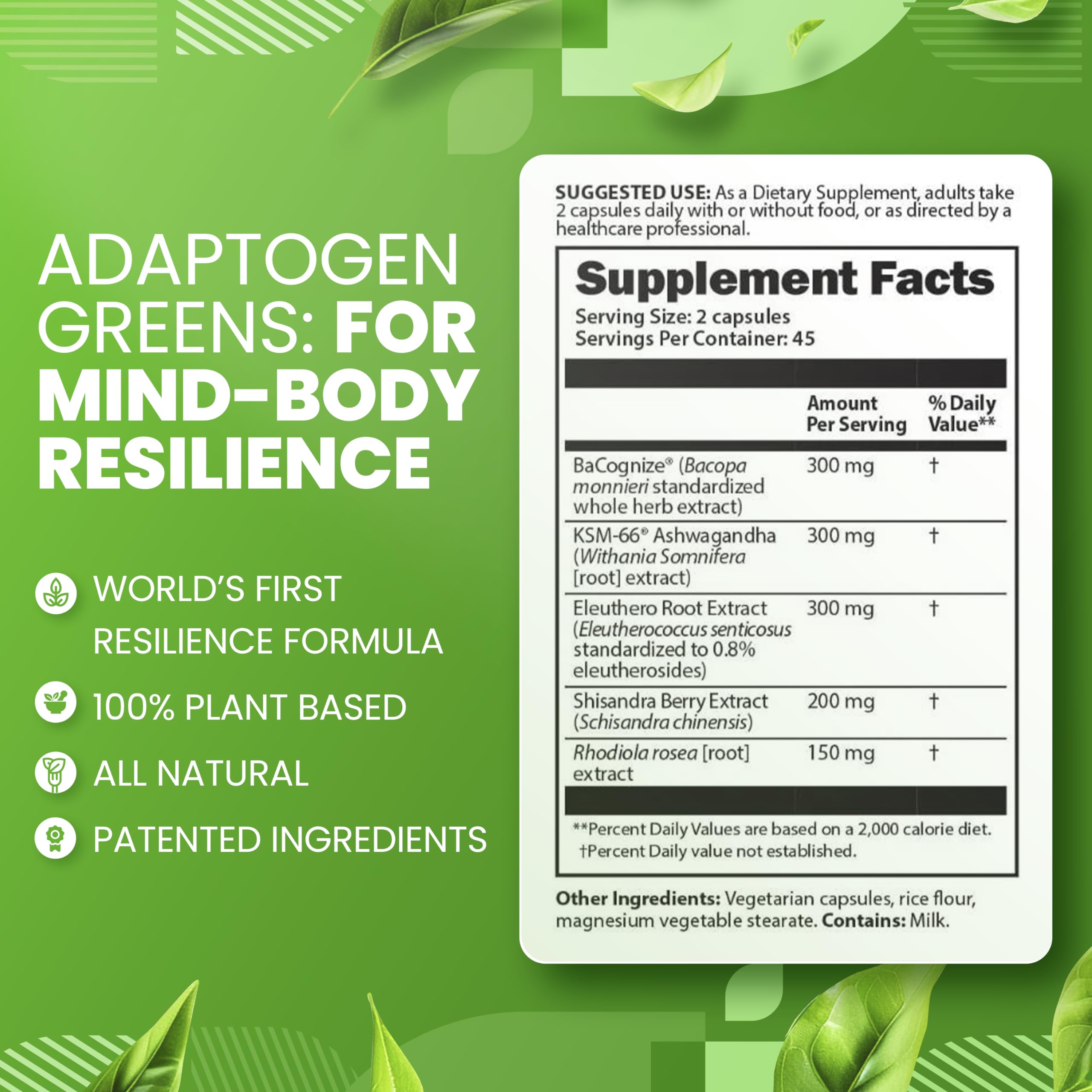 SaltWrap Adaptogen Greens - Mind-Body Resilience Formula - Caffeine-Free Nootropic for Stress, Focus, and Cognitive Performance - 90 Capsules SaltWrap uk supplements