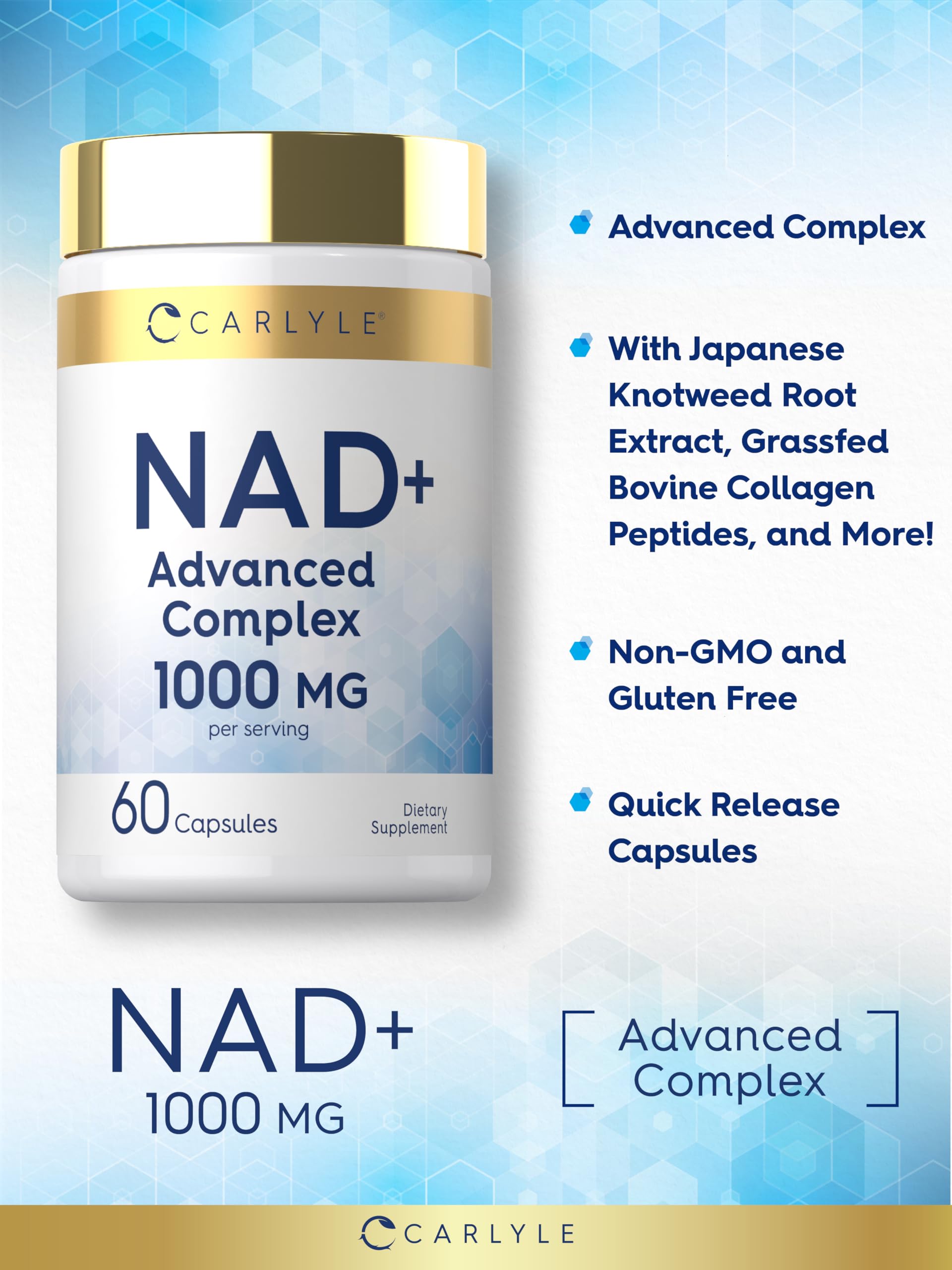 Carlyle NAD+ Supplement 1000 mg | 60 Capsules | with Resveratrol and Collagen | Advanced Complex for Women and Men | Non-GMO & Gluten Free Carlyle uk supplements
