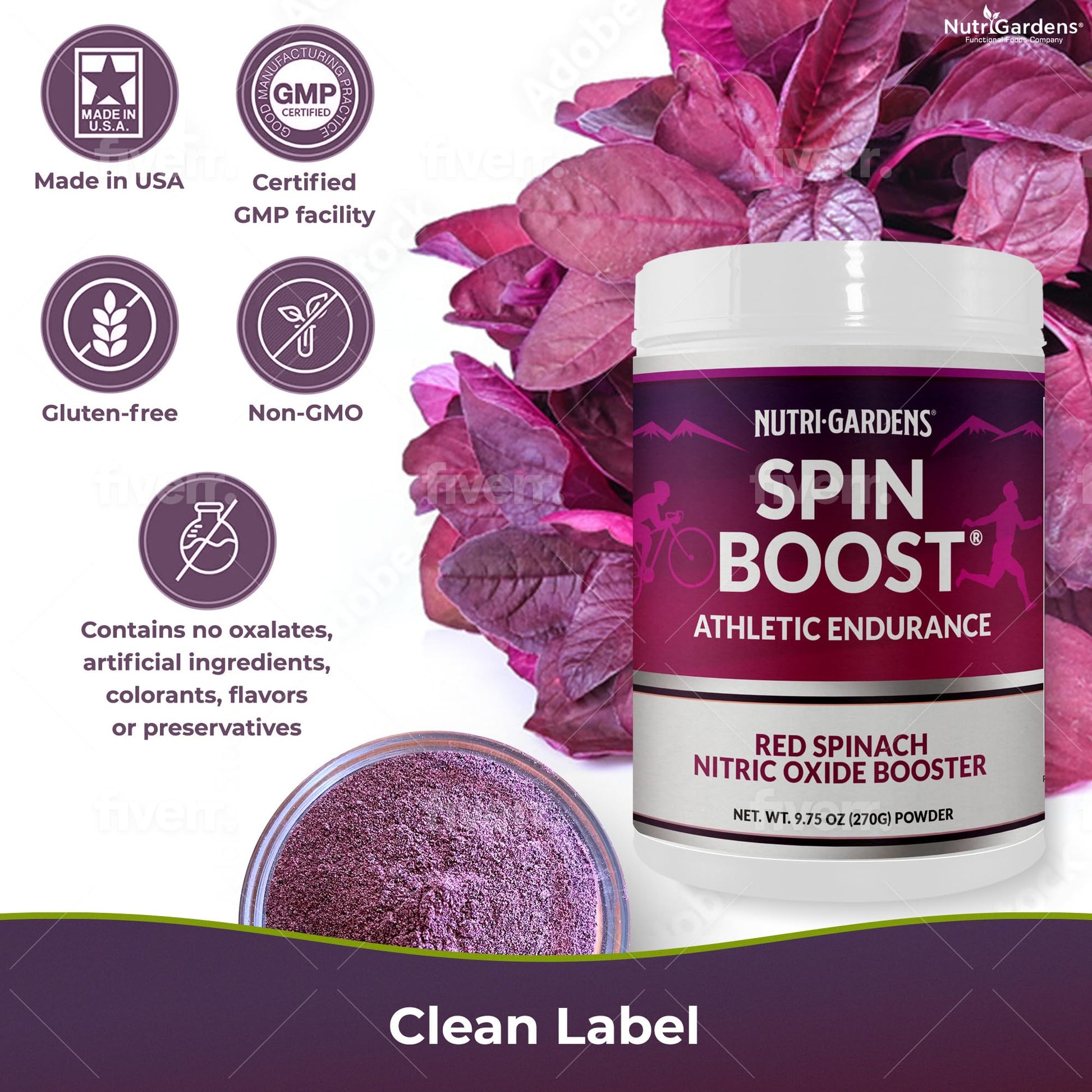 Nutrigardens Spin Boost Nitric Oxide Red Spinach Nitrate Pre-Workout Powder Concentrated Nutrigardens uk supplements