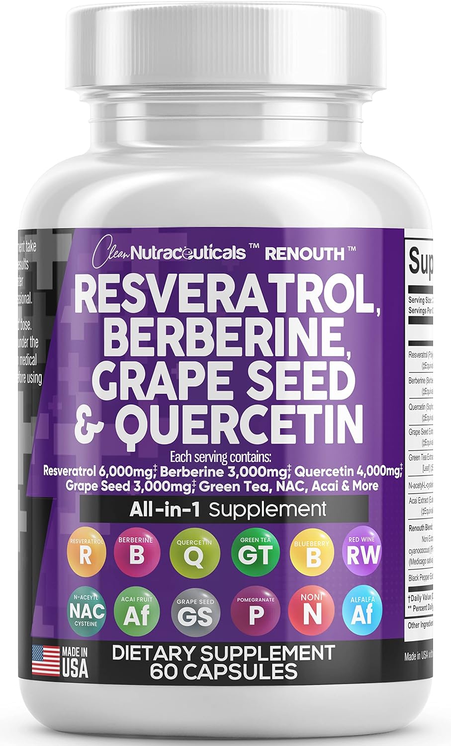 Resveratrol 6000mg Berberine 3000mg Grape Seed Extract 3000mg Clean Nutraceuticals Store uk supplements
