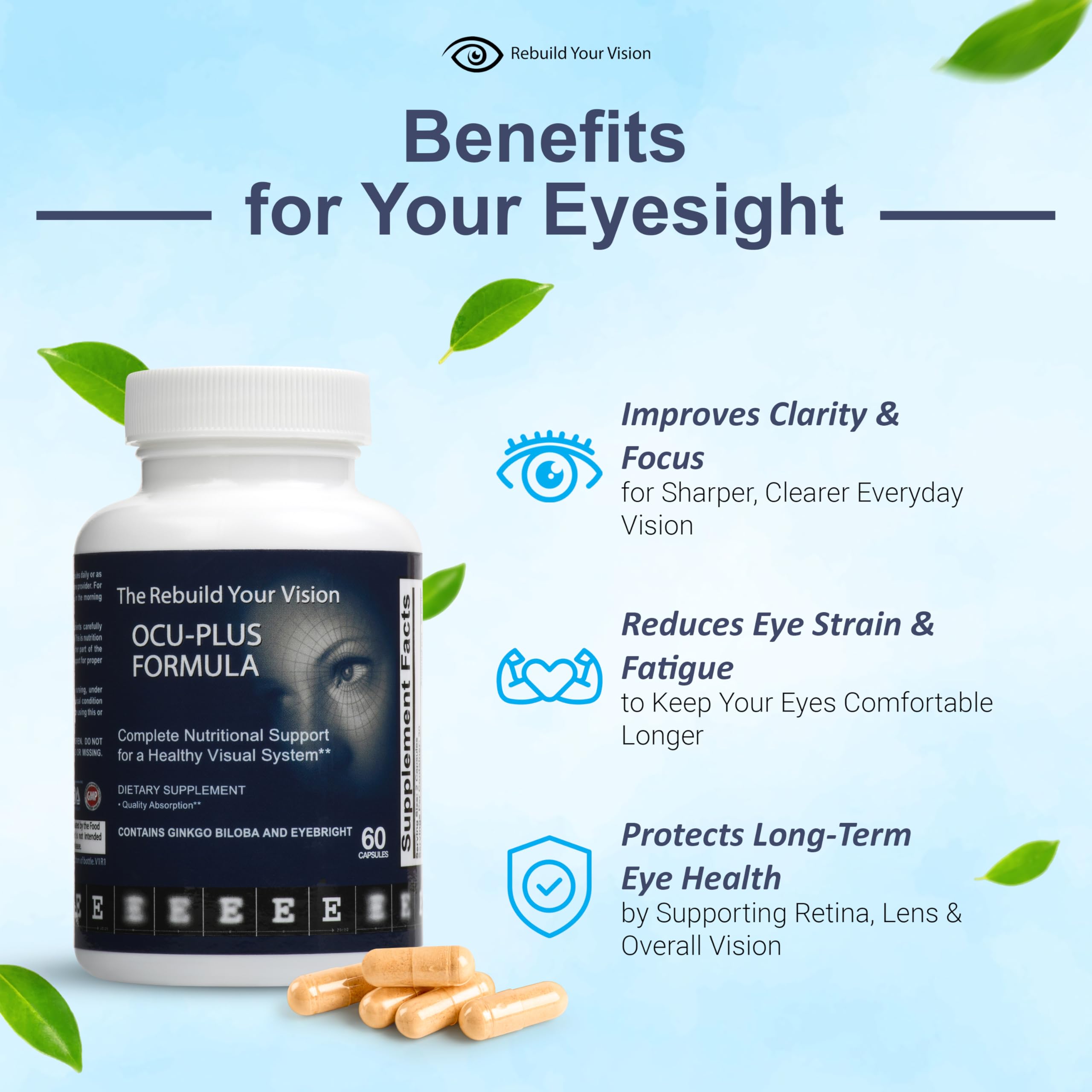 Rebuild Your Vision Ocu-Plus Formula – Eye Health Supplement with Lutein & Zeaxanthin – Supports Visual Clarity, Night Vision & Macular Health – with Bilberry, Ginkgo Biloba & NAC – 60 Capsules Rebuild Your Vision uk supplements