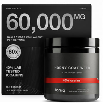 Super Strength Horny Goat Weed for Men & Women 60,000mg - Epimedium sagittatum - 40% Icariins - 60: 1 Concentrated Extract from 1000mg Formula - 3P tested - Premium hornygoatweed for Men - 60 Caps Toniiq uk supplements