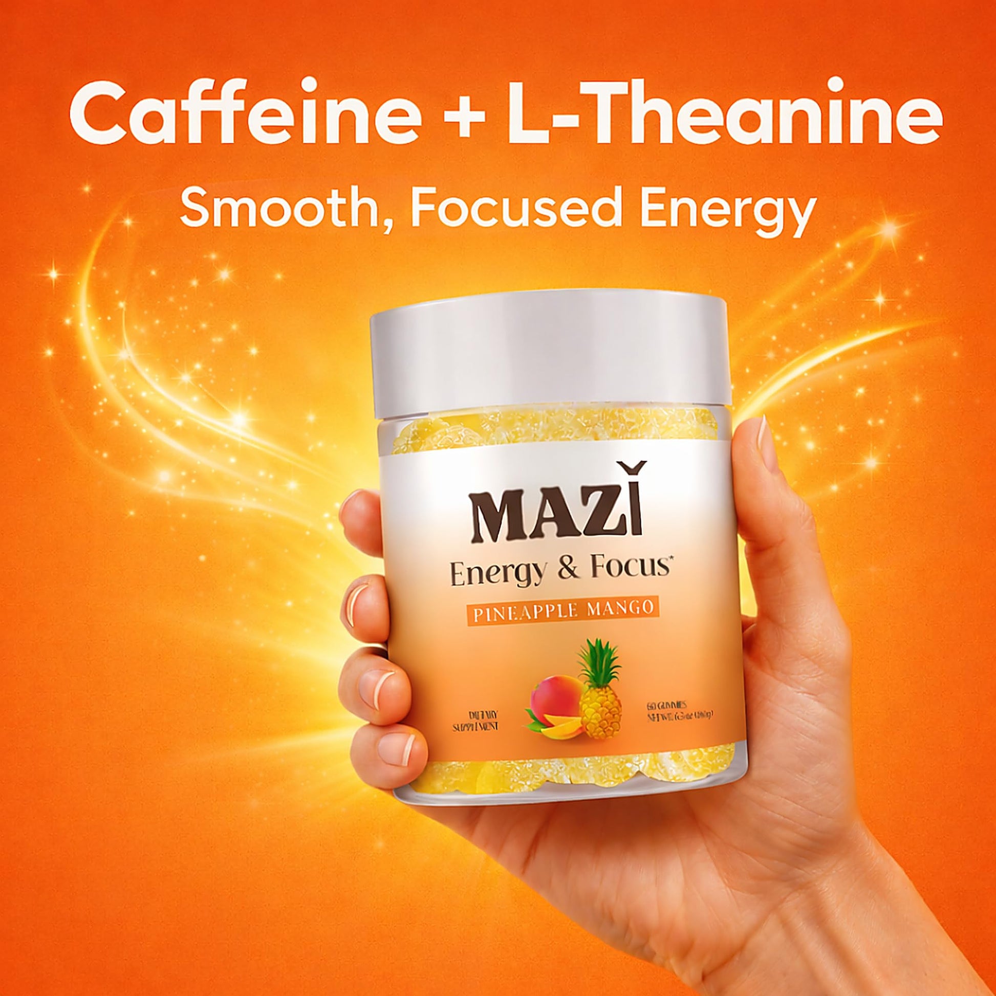 Energy & Focus Gummies | 100mg Natural Caffeine + L-Theanine + Vitamin B6 & B12 + CoQ10 | Nootropic Cognitive Brain Performance Supplement | No Crash or Jitters MAZI uk supplements