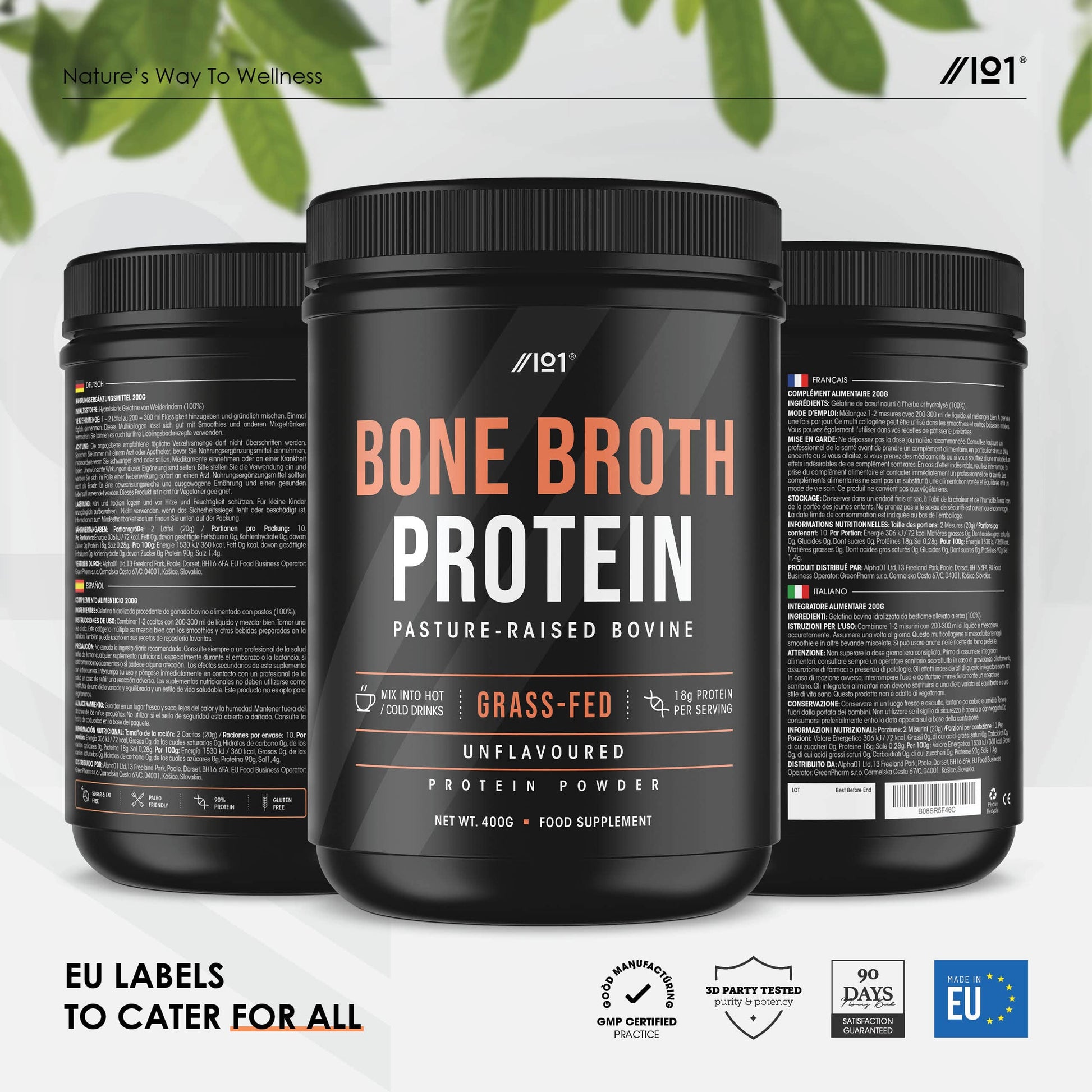 Bone Broth Beef Protein Powder - 400g - Unflavoured - 100% Grass-Fed & Pasture Raised Beef ALPHA01 uk supplements